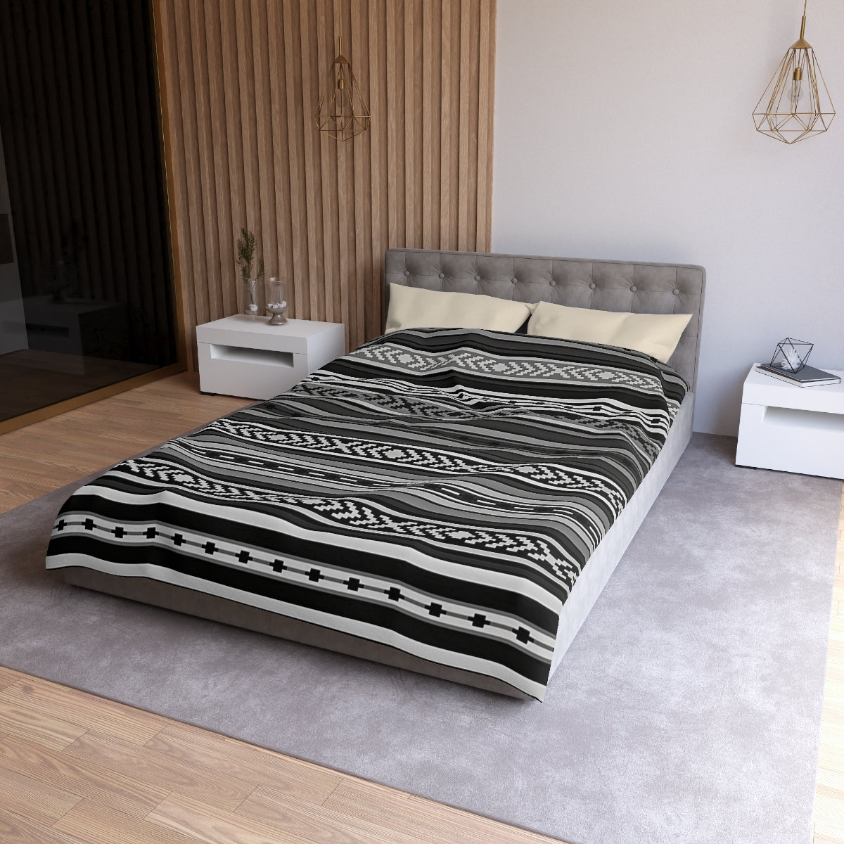 Santa Fe Gray Microfiber Polyester Duvet Cover Set with Invisible Zipper - Southwestern Style Bedding for Queen, King, Full & Twin Size - Perfect for Guest Rooms, Master Bedrooms & Vacation Homes
