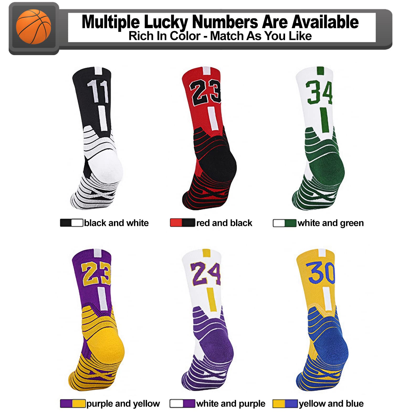 Basketball Socks for Men & Boys - 2 Pairs Team Sports Socks for Game & Training