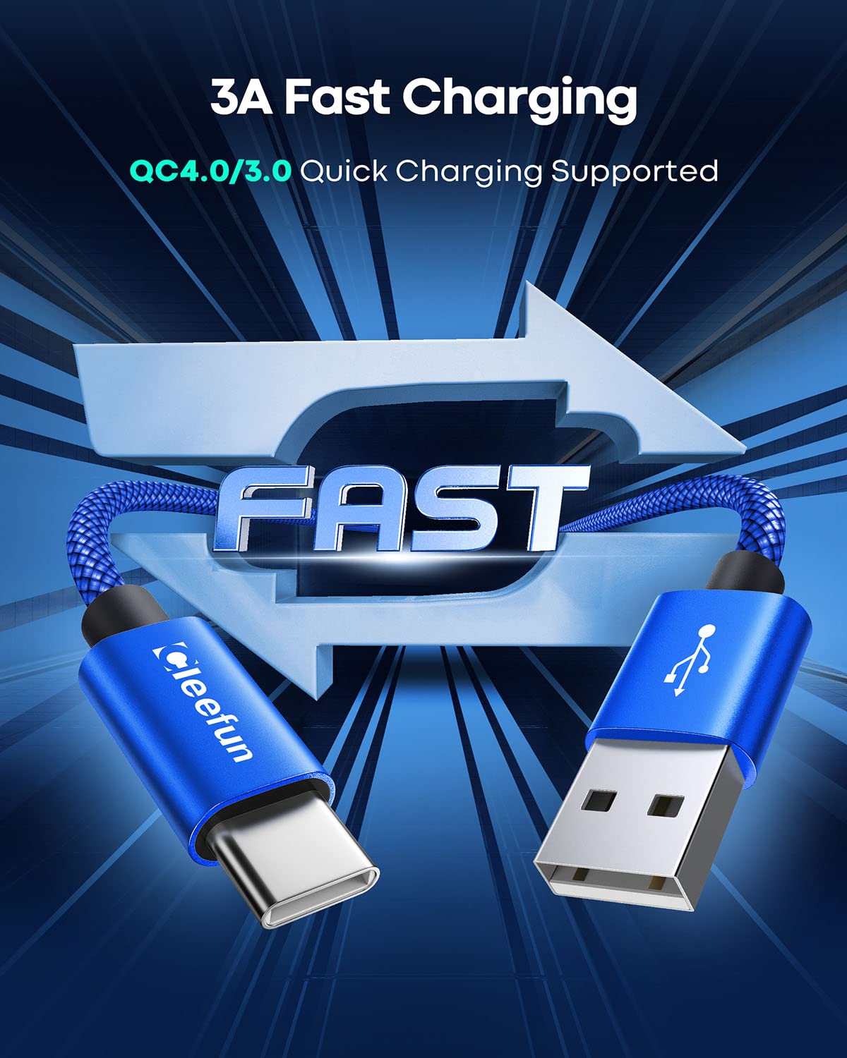 CLEEFUN 6ft USB C to USB A Fast Charging Cable 5-Pack - Durable Braided Charger Cord for iPhone 16/15 Pro Max, Samsung Galaxy S24/S23/S22/S21/S20 FE Ultra, Google Pixel - Perfect for Home, Office & Travel Charging