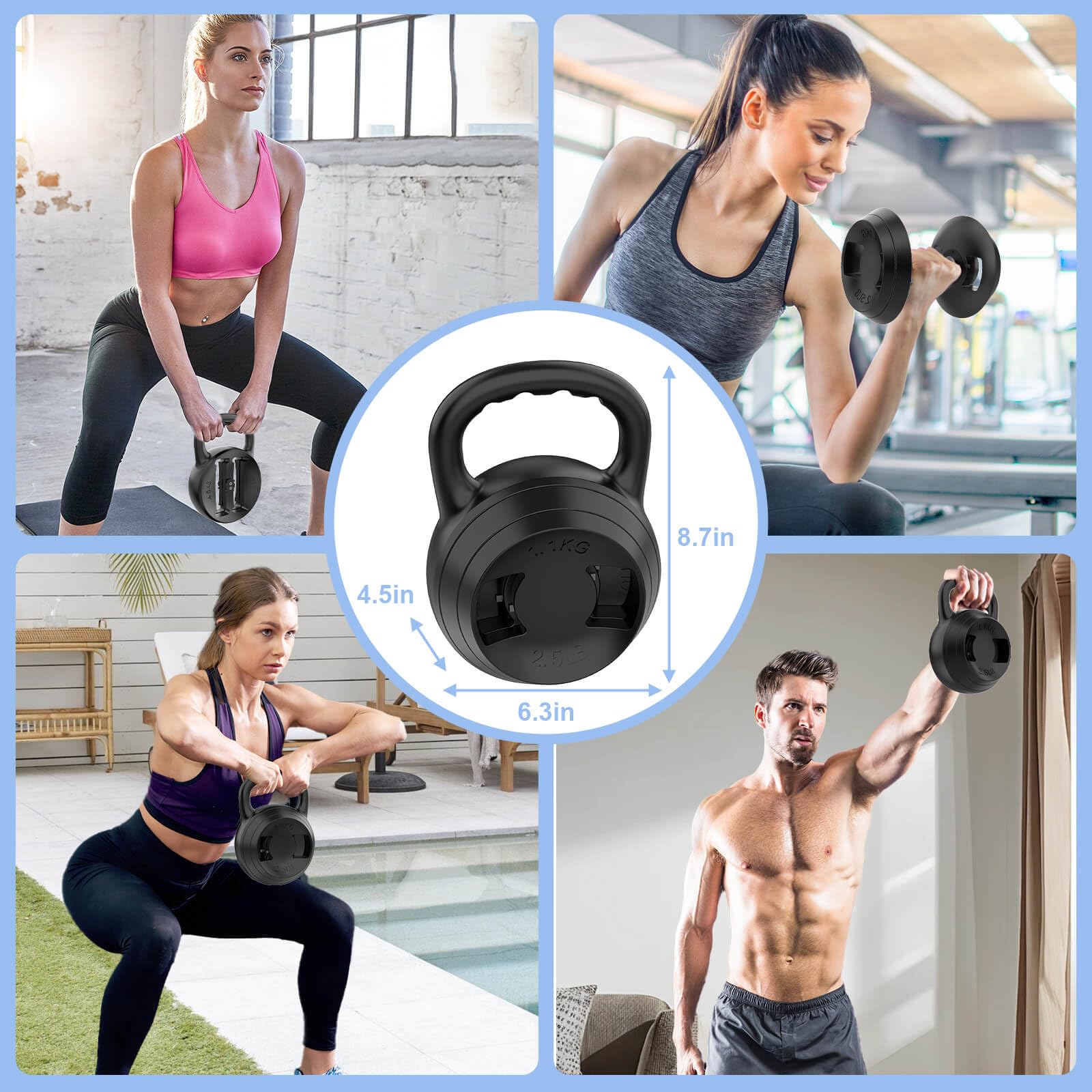 Adjustable Kettlebells Set 10lb-25lb - 2-in-1 Home Gym Equipment for Strength Training - Perfect for Women & Men Workouts at Home, Office or Travel Fitness
