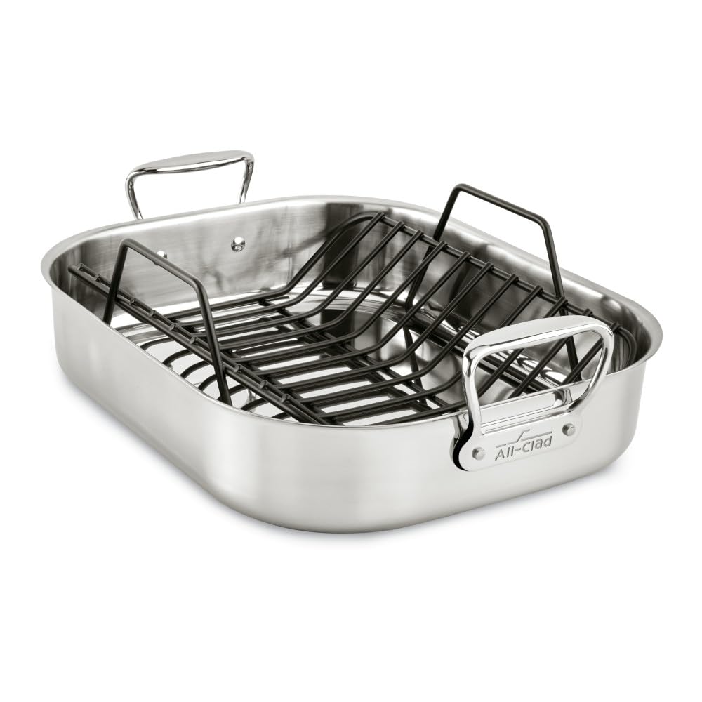 All-Clad Stainless Steel Roaster Pan with Nonstick Rack - 16x13x5 Inch Oven & Broiler Safe Up to 600°F - Perfect for Turkey, Roasts & Baking - Ideal for Holiday Dinners & Family Gatherings