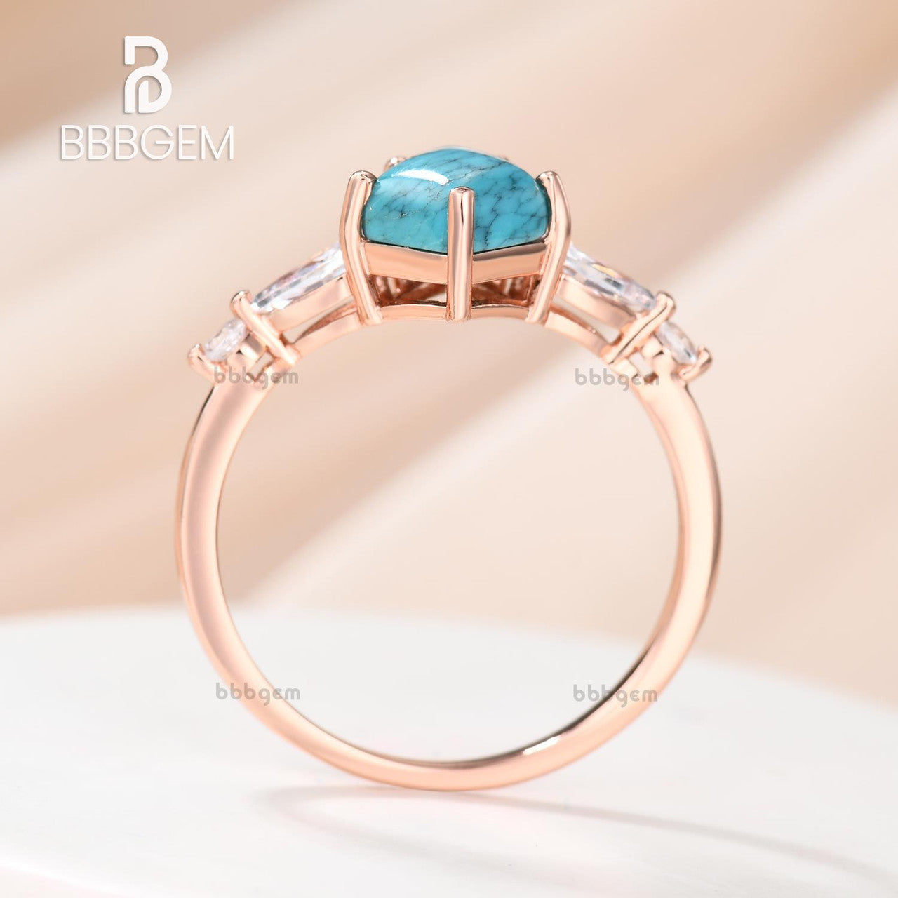 Vintage Turquoise Moissanite Engagement Ring - Rose Gold Cluster Statement Ring for Women, Perfect for Wedding, Proposal & Anniversary Gifts