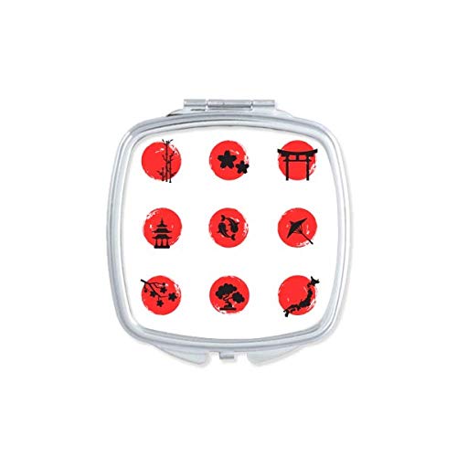 DIYthinker Japanese Culture Map Abstract Brush Mirror - Portable Compact Pocket Makeup Mirror with Double Sided Glass for Travel, Home & Office Use