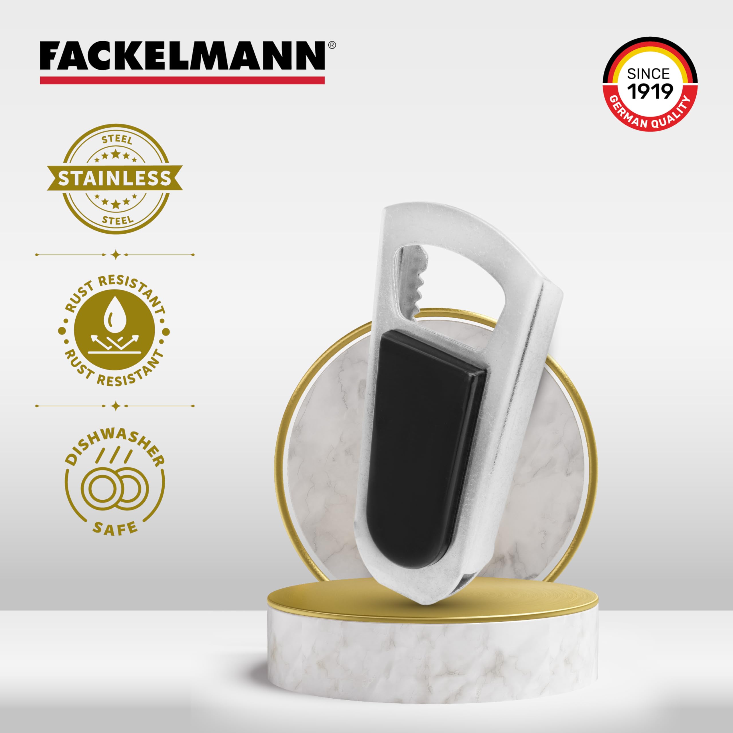 Fackelmann Stainless Steel Bottle Opener & Closer - Rust-Proof & Heavy Duty - Perfect for Opening & Sealing Glass Bottles - Ergonomic Grip - Great for Bars, Picnics, Camping & Home Use