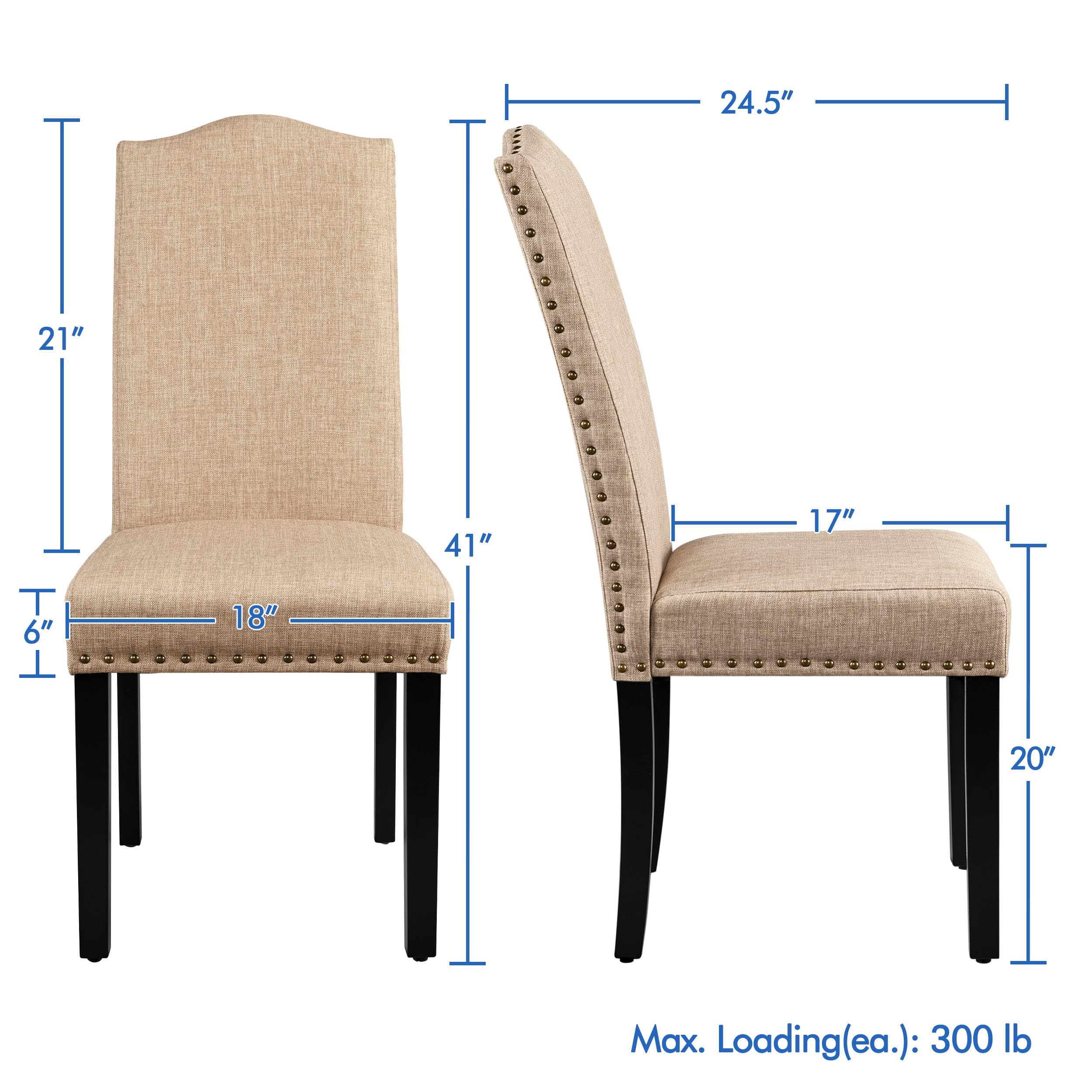 Yaheetech Set of 2 Upholstered Parsons Dining Chairs with Rubber Wood Legs & Nailhead Trim - Fabric Side Chairs for Kitchen, Living Room & Dining Room - Comfortable Seating for Family Meals, Entertaining Guests & Home Decor (Khaki)