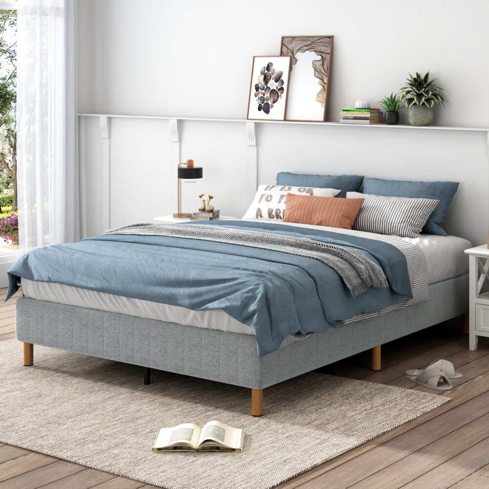 Alex Double Metal Bed Frame with Sturdy Support - Light Grey Finish for Modern Bedrooms | Perfect for Guest Rooms, Dorms & Small Spaces