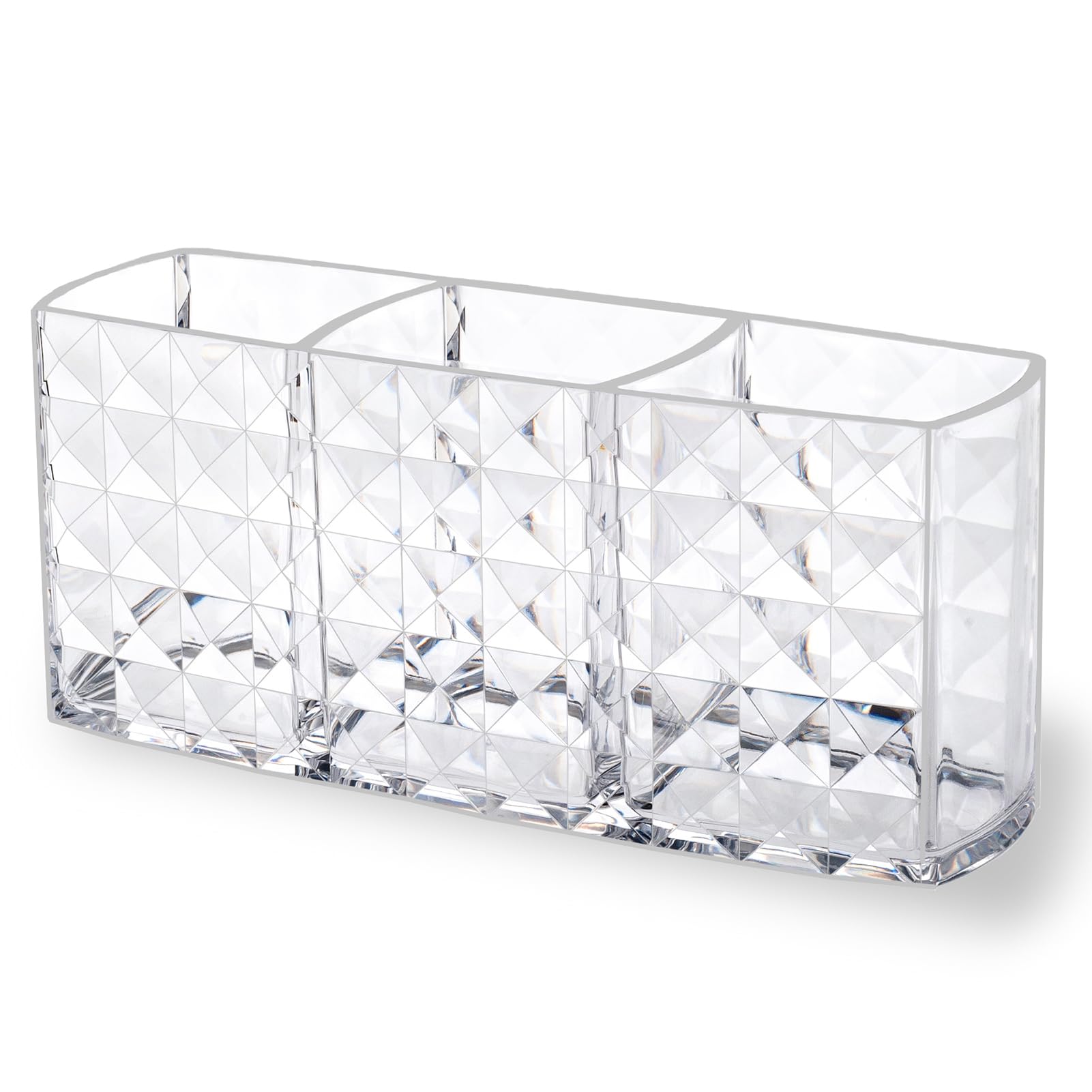 Clear Acrylic Makeup Brush Holder with 3 Slots - Compact Vanity Organizer for Nail, Hair, Lip & Liner Brushes | Perfect for Home, Salon & Travel Beauty Storage