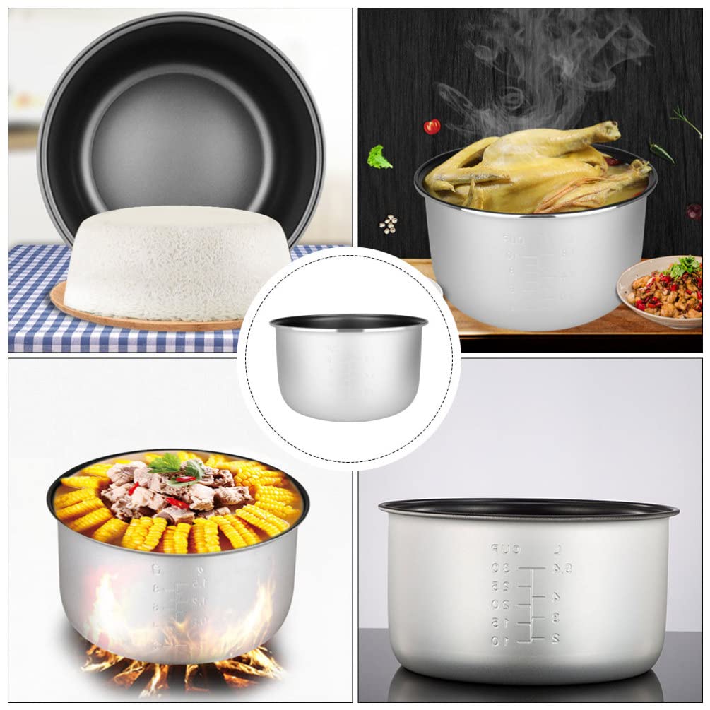Operitacx Stainless Steel Non-Stick Rice Cooker Inner Pot Replacement - Silver & Black Cooking Bowl for Rice Cookers - Perfect for Home Kitchens, Dorm Cooking & Meal Prep