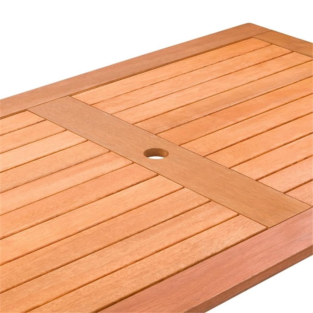 CorLiving Miramar Solid Hardwood Outdoor Patio Rectangle Dining Table - Natural Finish for Backyard, Garden & Poolside Dining | Weather-Resistant & Durable