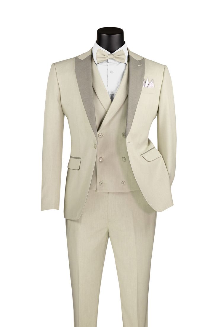 Beige/Tan Men's 3-Piece Wedding Tuxedo Suit for Groom - Formal Groomsmen Attire for Weddings, Prom & Special Occasions