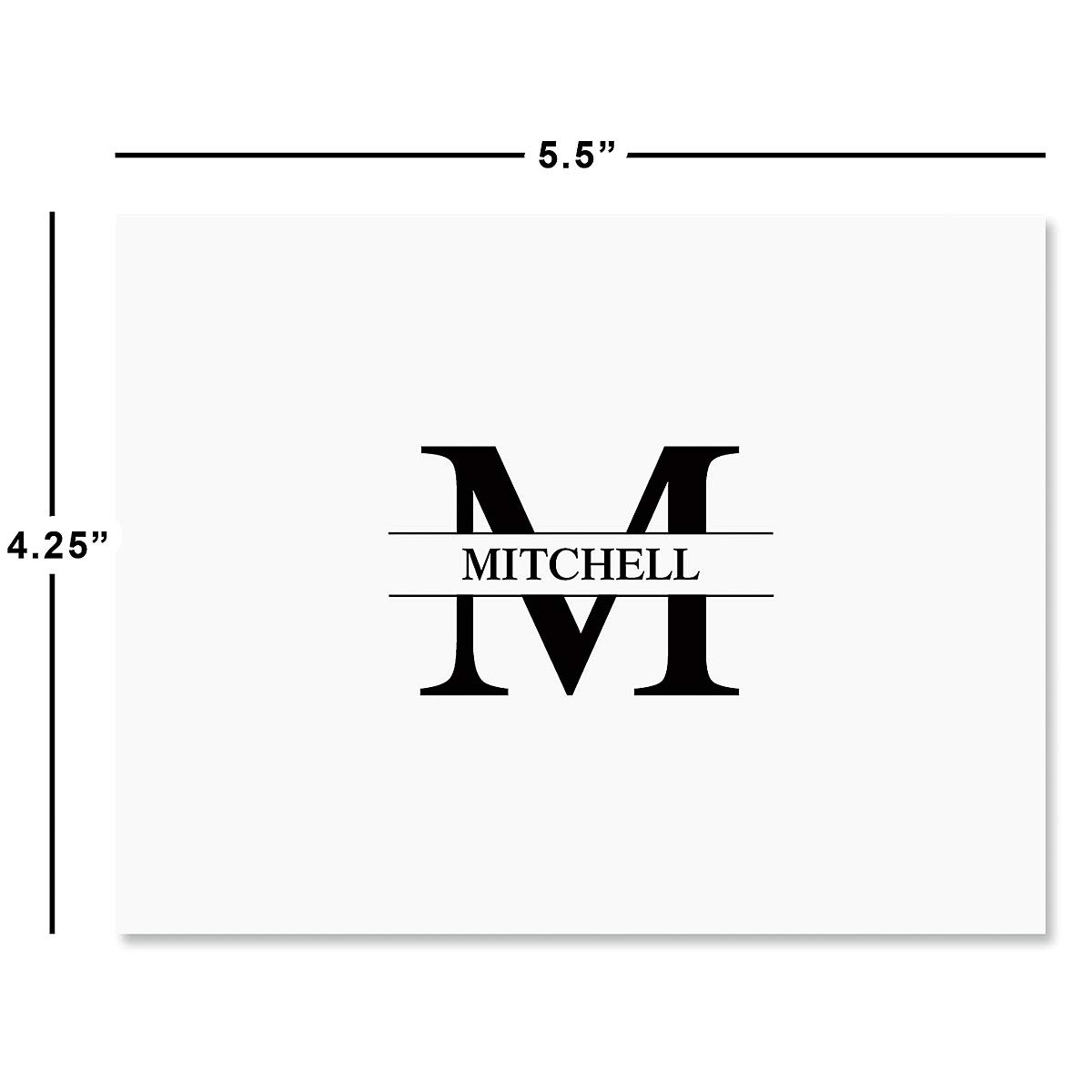 Personalized Blue Monogram Note Card Set - 24 Blank Inside Cards with White Envelopes, 4.25