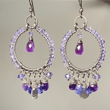 Blue Violet Sterling Silver Hoop Chandelier Earrings with Iolite, Kyanite, Amethyst & Labradorite Gemstones | Elegant Dangle Earrings for Women | Perfect for Parties, Weddings & Evening Events