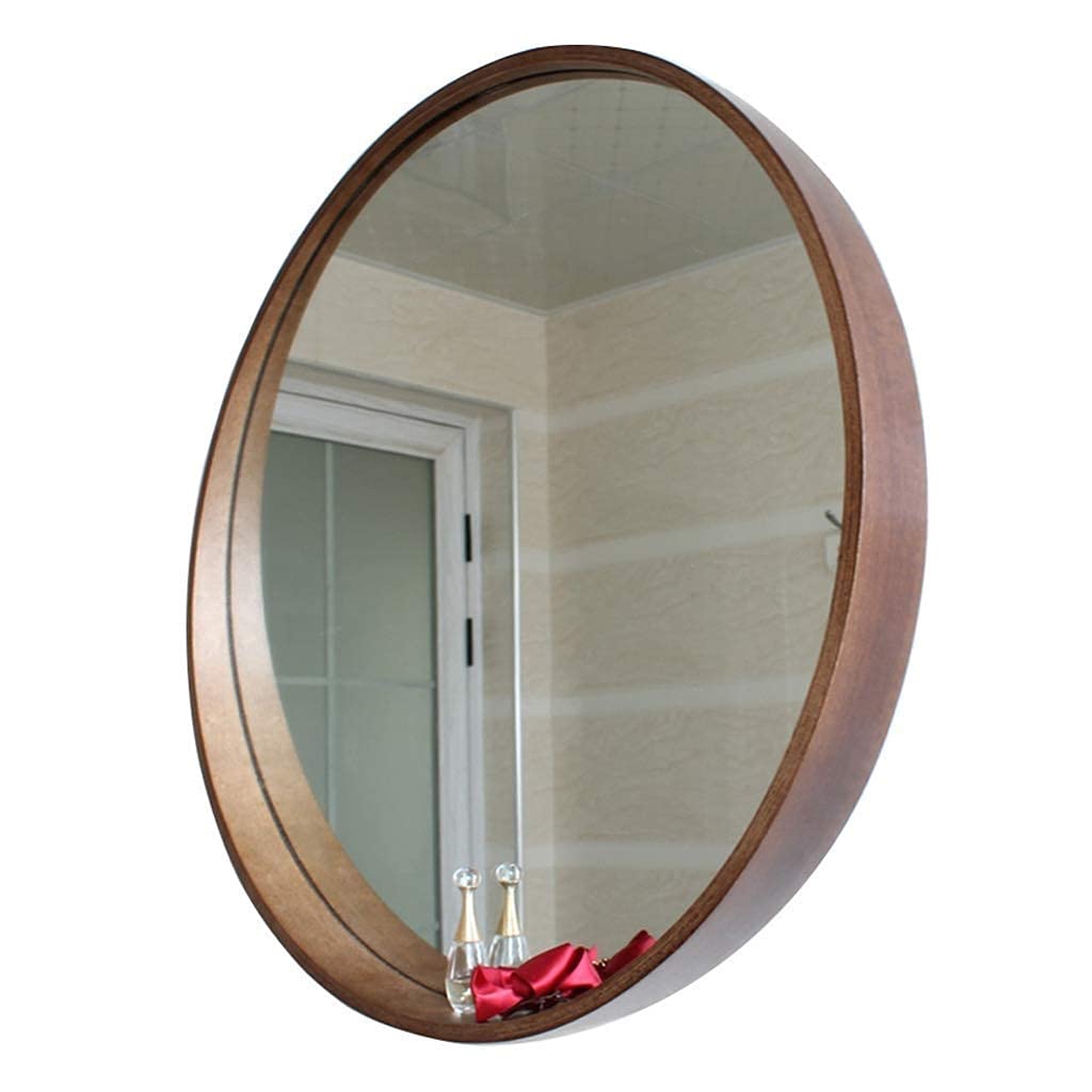 Round Wall-Mounted Vanity Mirror with Wooden Frame - Modern Bathroom, Bedroom & Living Room Decor - Walnut Color Circle Mirror for Makeup, Storage & Hallway - Perfect for Home, Apartment & Hotel Decor
