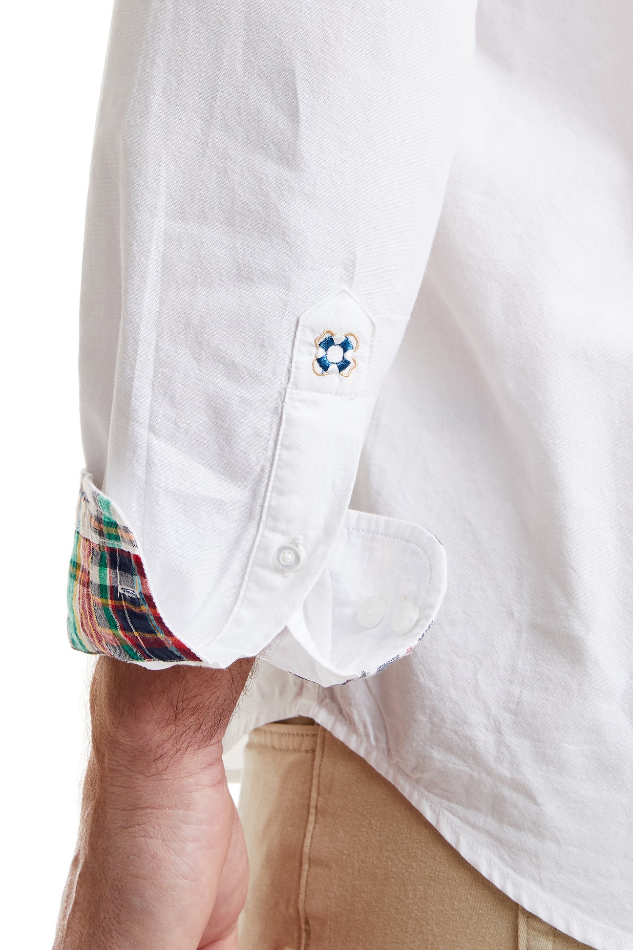 Chase White Oxford Shirt with Osterville Patch Madras - Classic Casual Wear for Men's Office & Summer Outfits