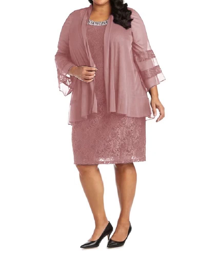 Elegant Plus Size 2-Piece Bell Sleeve Chiffon Dress Set for Mother of the Bride - Knee-Length Flowy Outfit with Matching Jacket | Perfect for Weddings, Formal Events & Special Occasions