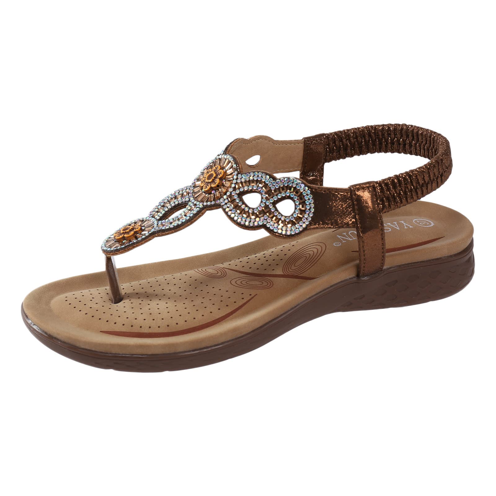 Women's Dressy Summer Sandals - Rhinestone T-Strap Flat Flip Flops with Ring Toe | Slip-On Casual Thong Sandals for Beach, Vacation & Everyday Wear