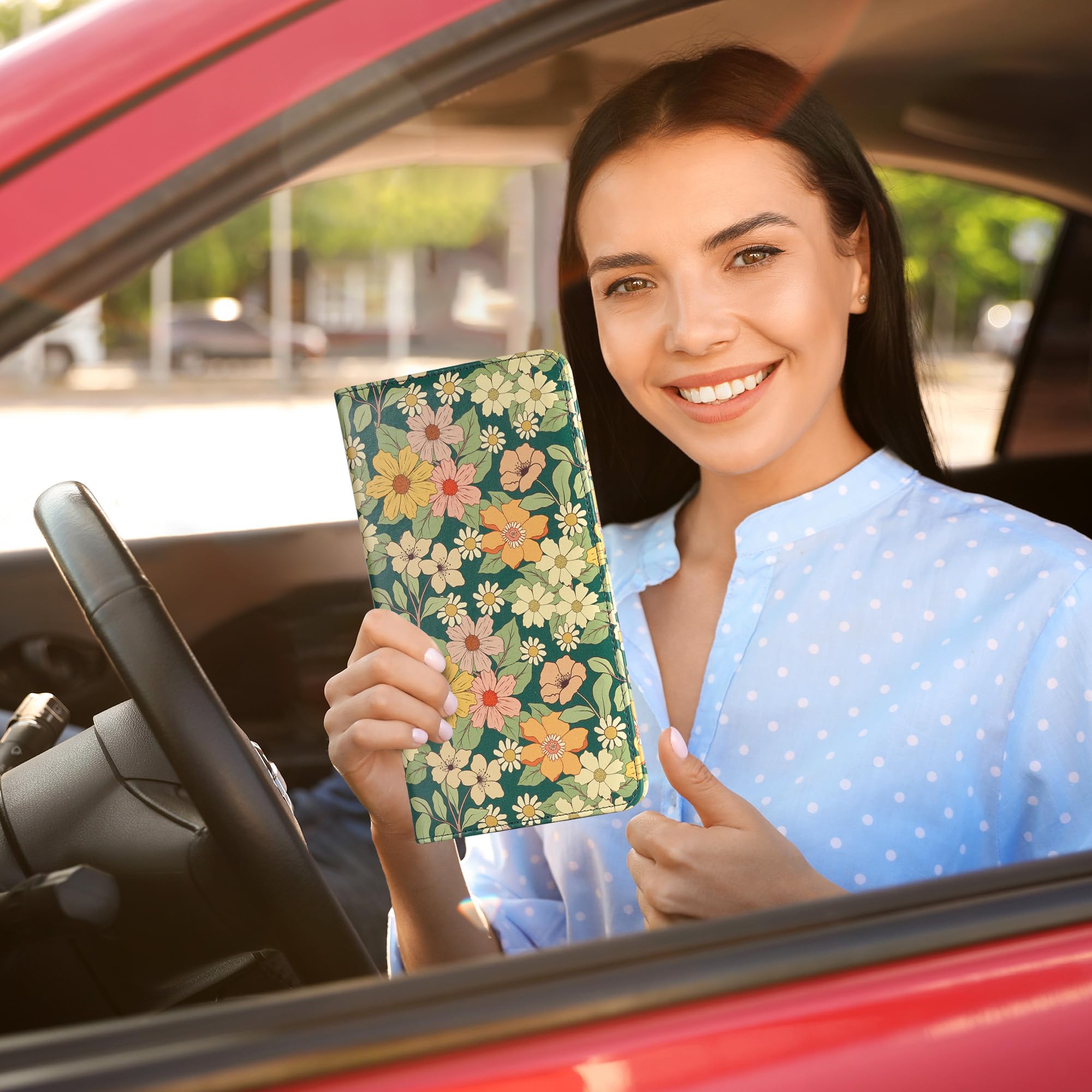 Floral Magnetic Car Registration and Insurance Card Holder - Organize Vehicle Documents with Style - Perfect for Glove Box, Wallet, or Purse Use