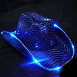 LED Flashing Cowboy Hat with Blue Sequins - Light Up Cowboy Hat for Women & Men - Perfect for Parties, Rodeos, Concerts & Western Theme Events