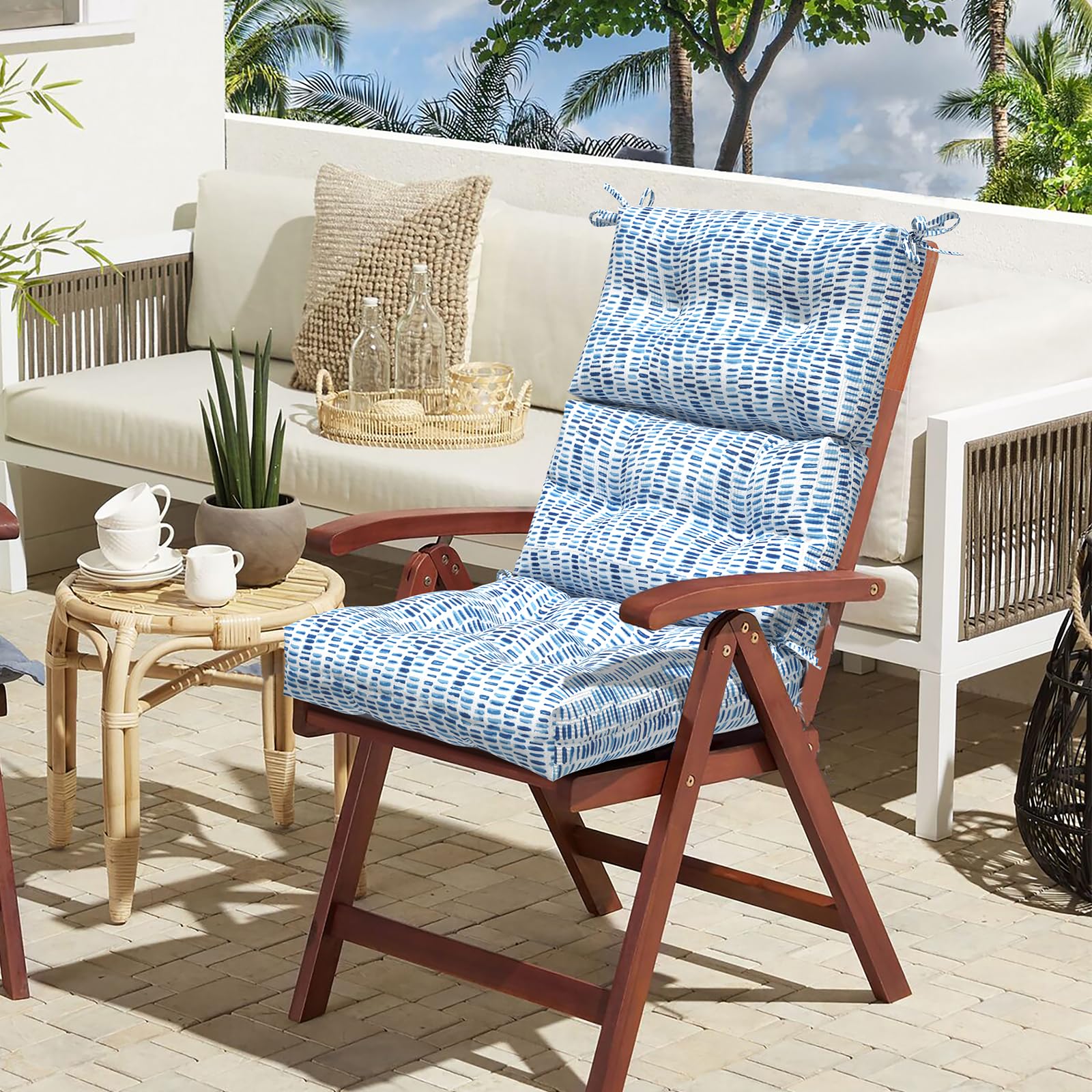 **LVTXIII Outdoor High Back Chair Cushions - Waterproof Adirondack Chair Cushion Set of 2 with Ties, 22” W x 20” D, Pebble Blue - Perfect for Patio, Garden, Deck & Poolside Relaxation**
