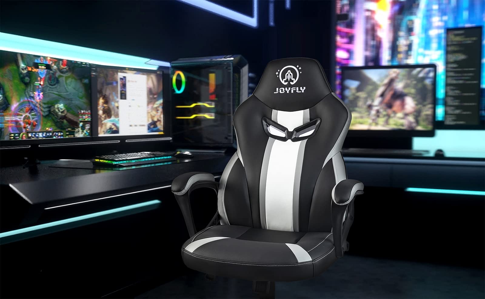 JOYFLY Ergonomic Gaming Chair for Adults - High Back PC Computer Chair with Adjustable Lumbar Support - Perfect for Esports, Office Work & Home Gaming Setup (Black)