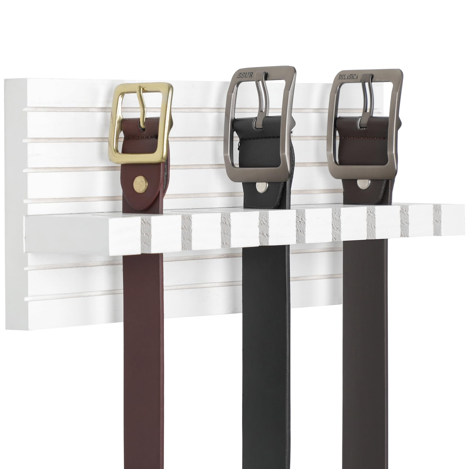 Space-Saving Belt Organizer for Closet - Wall Mount Belt Hanger Holds 9 Belts Securely Without Slipping - Includes Mounting Hardware (11.8”x5.5”x2.5”, White) - Perfect for Bedroom, Closet & Entryway Organization