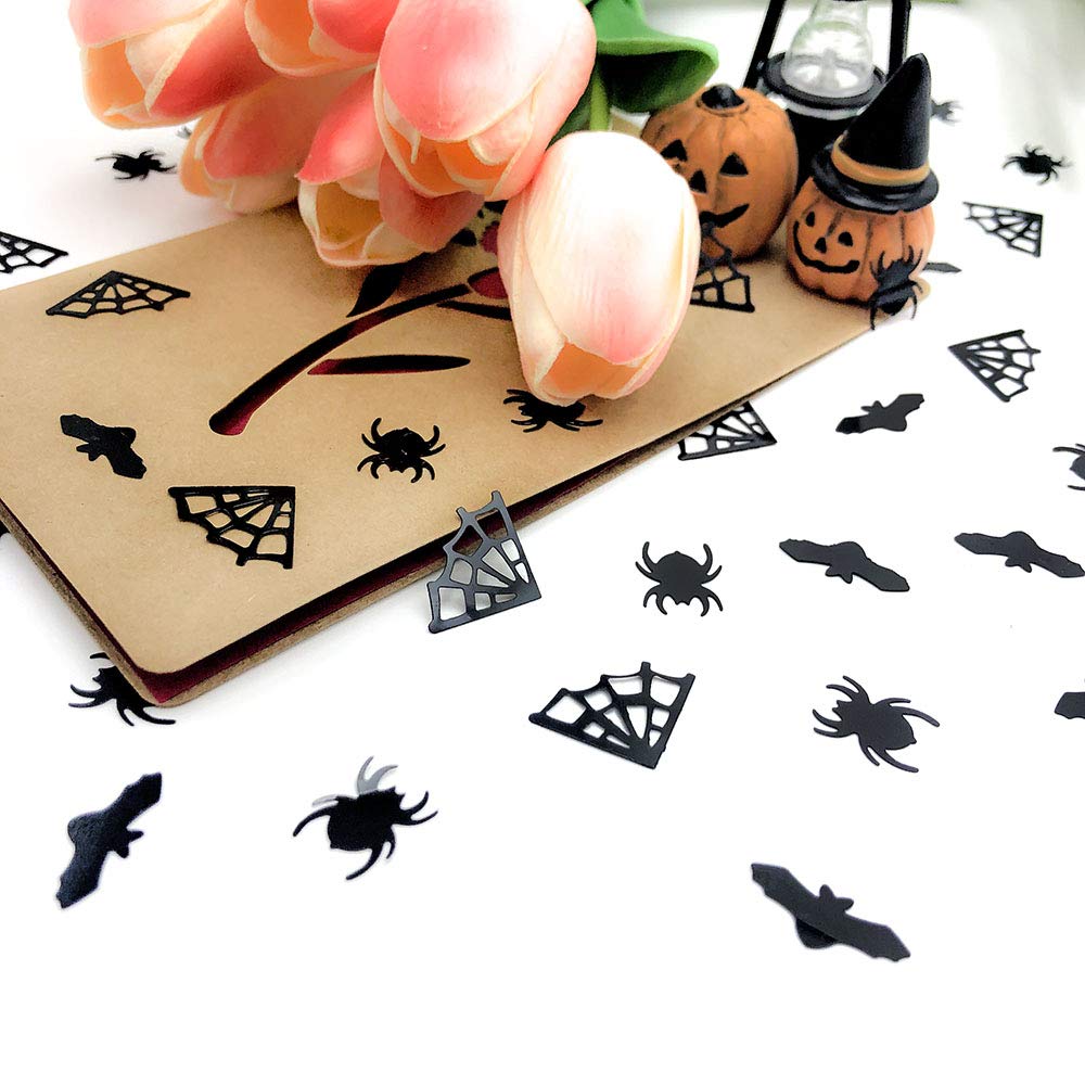 Halloween Black Glitter Confetti - 1100Pcs Bat & Spider Web Metallic Foil Sprinkles for Party Table Decorations (45g/1.6OZ) - Perfect for Halloween Parties, DIY Crafts & Scrapbooking