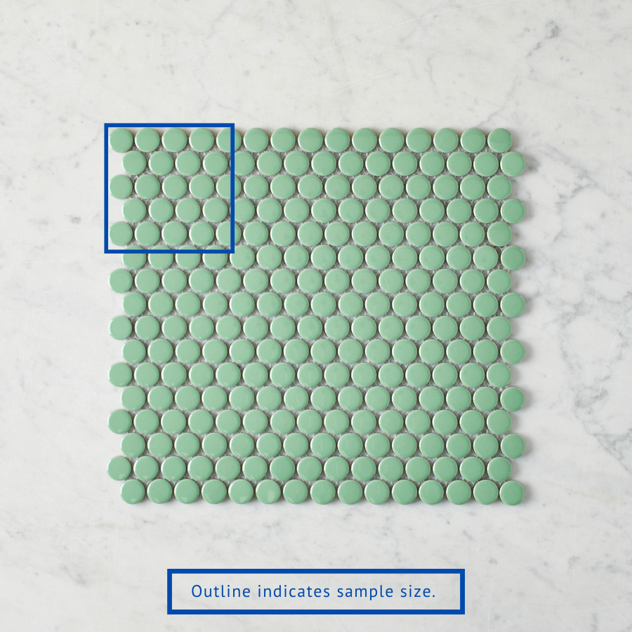 Broadwater Green Gloss Penny Round Mosaic Tile Sample - Perfect for Bathroom Backsplash, Kitchen Accent Wall & Shower Floor Design