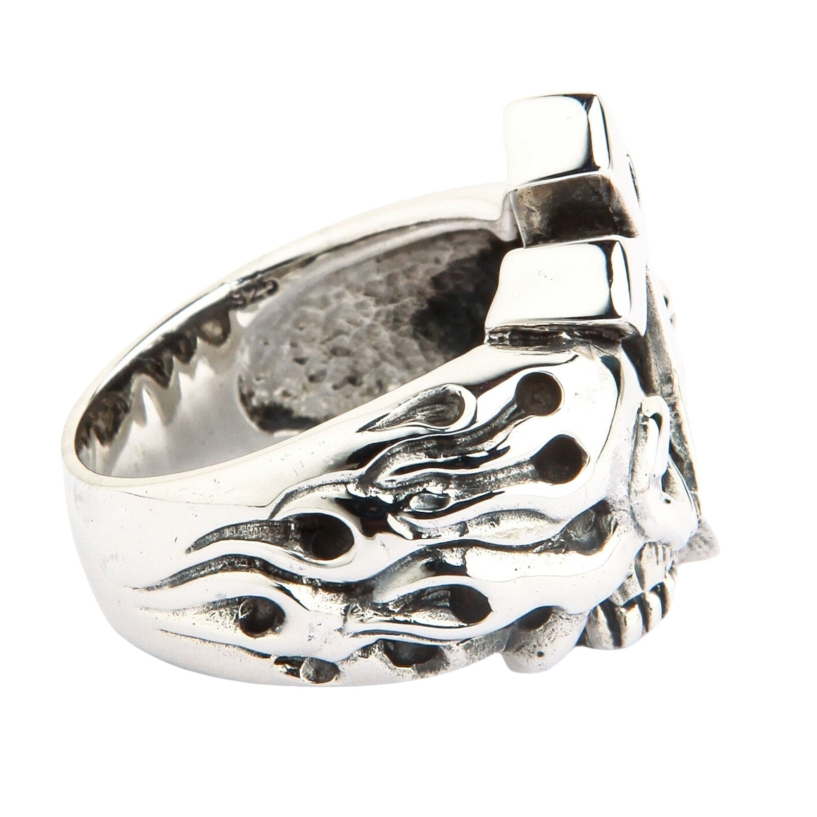 Flame Cross Skull Biker Ring - Sterling Silver Gothic Punk Jewelry for Men - Perfect for Motorcycle Riders, Rock Concerts & Edgy Fashion