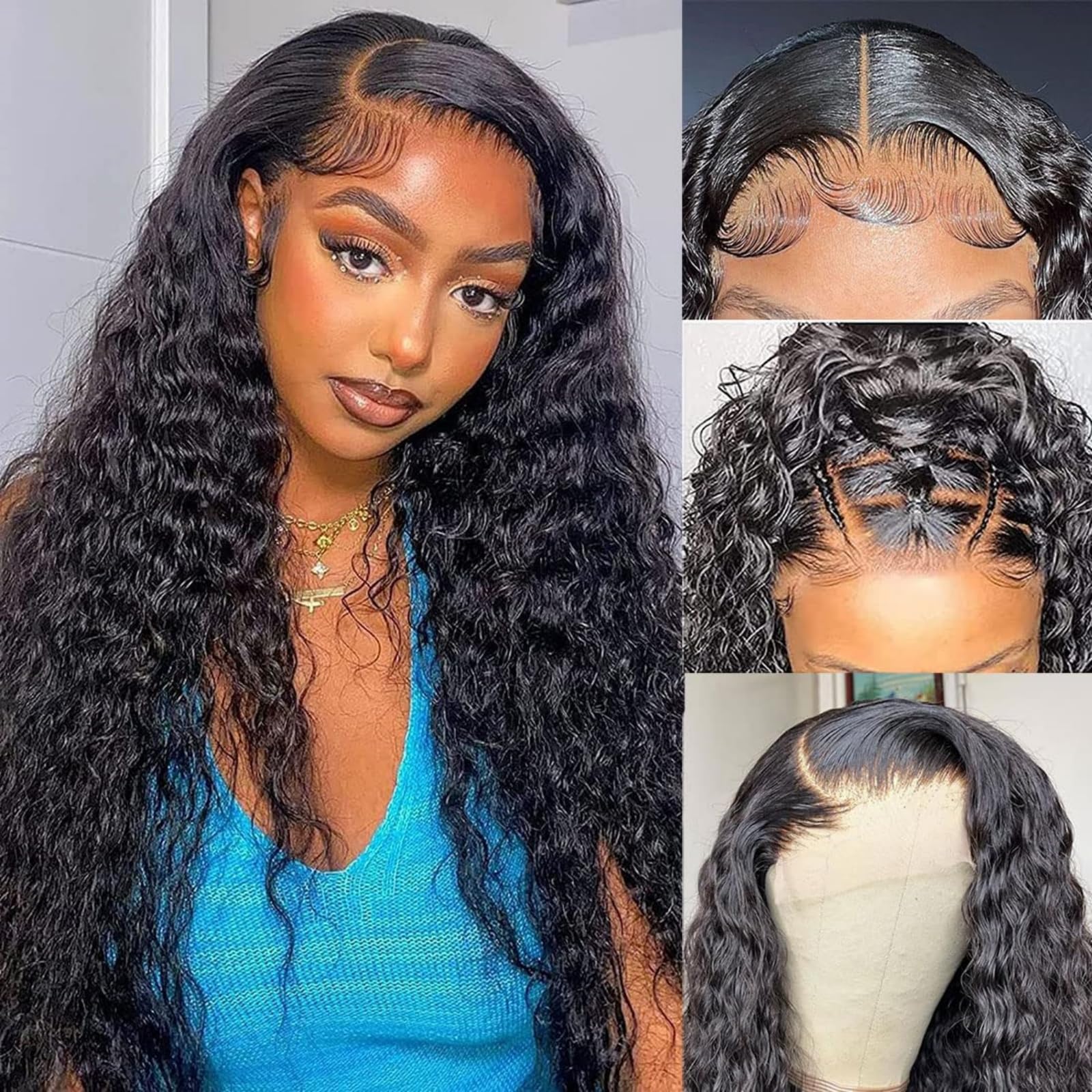Brazilian Water Wave 5x5 Lace Front Wigs Human Hair 150% Density - Pre Plucked with Baby Hair for Black Women (24 Inch, Natural Color) | Perfect for Daily Wear, Parties & Special Occasions
