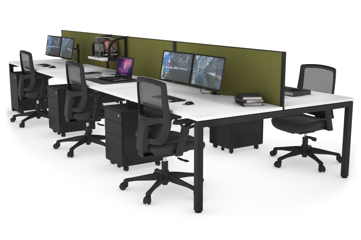 Quadro Square Legs 6-Person Office Workstation Desk - 1200L x 800W with Cable Management Scallop - Ideal for Open Office Layouts & Collaborative Workspaces
