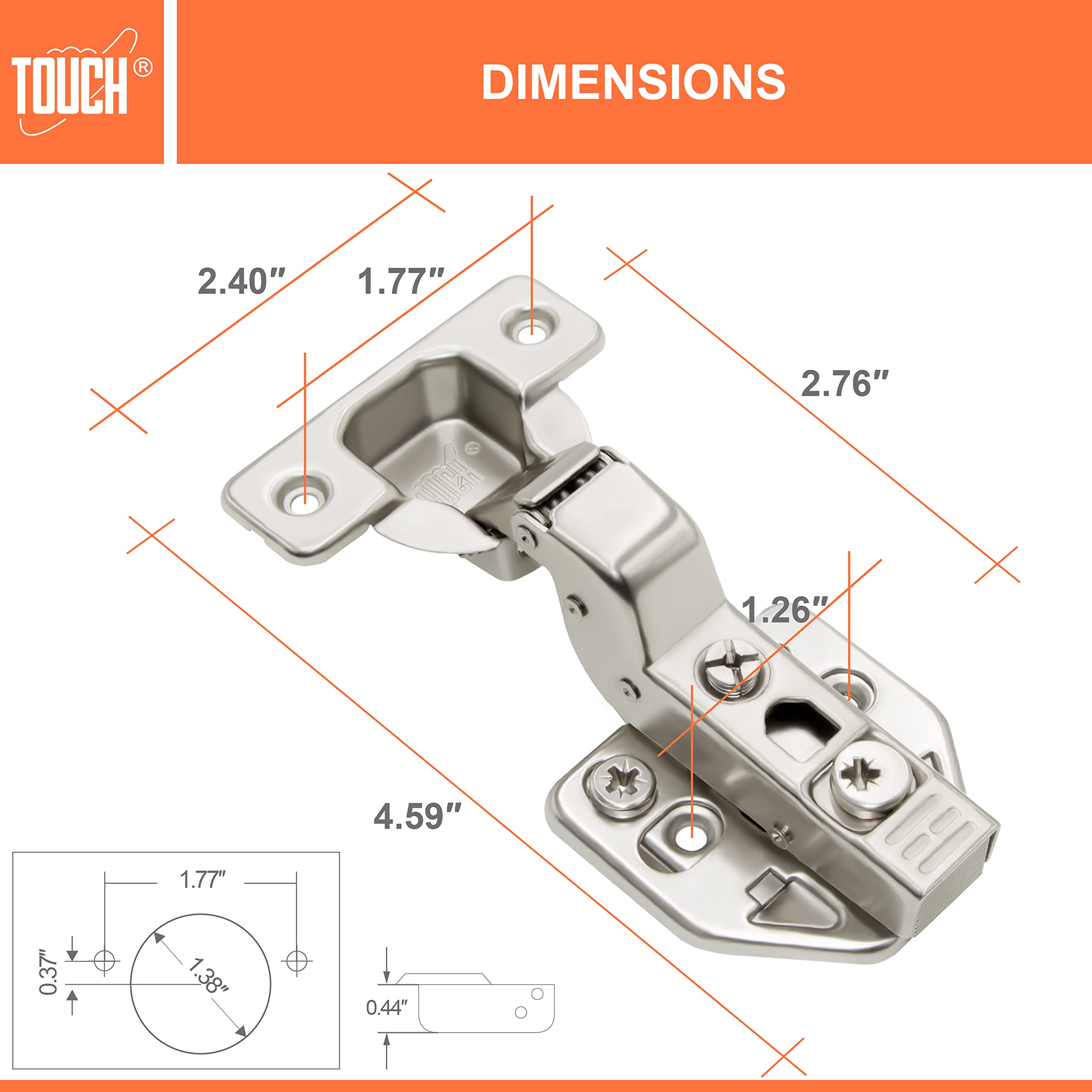 Soft Push-to-Open Cabinet Hinges (1 Pair, 2PCs) - 3D Adjustable Grey Magnetic Latch for Kitchen Cabinets, Cupboards & Closets | Easy Installation with Dowels | Perfect for Modern Home Organization & Space-Saving Storage Solutions