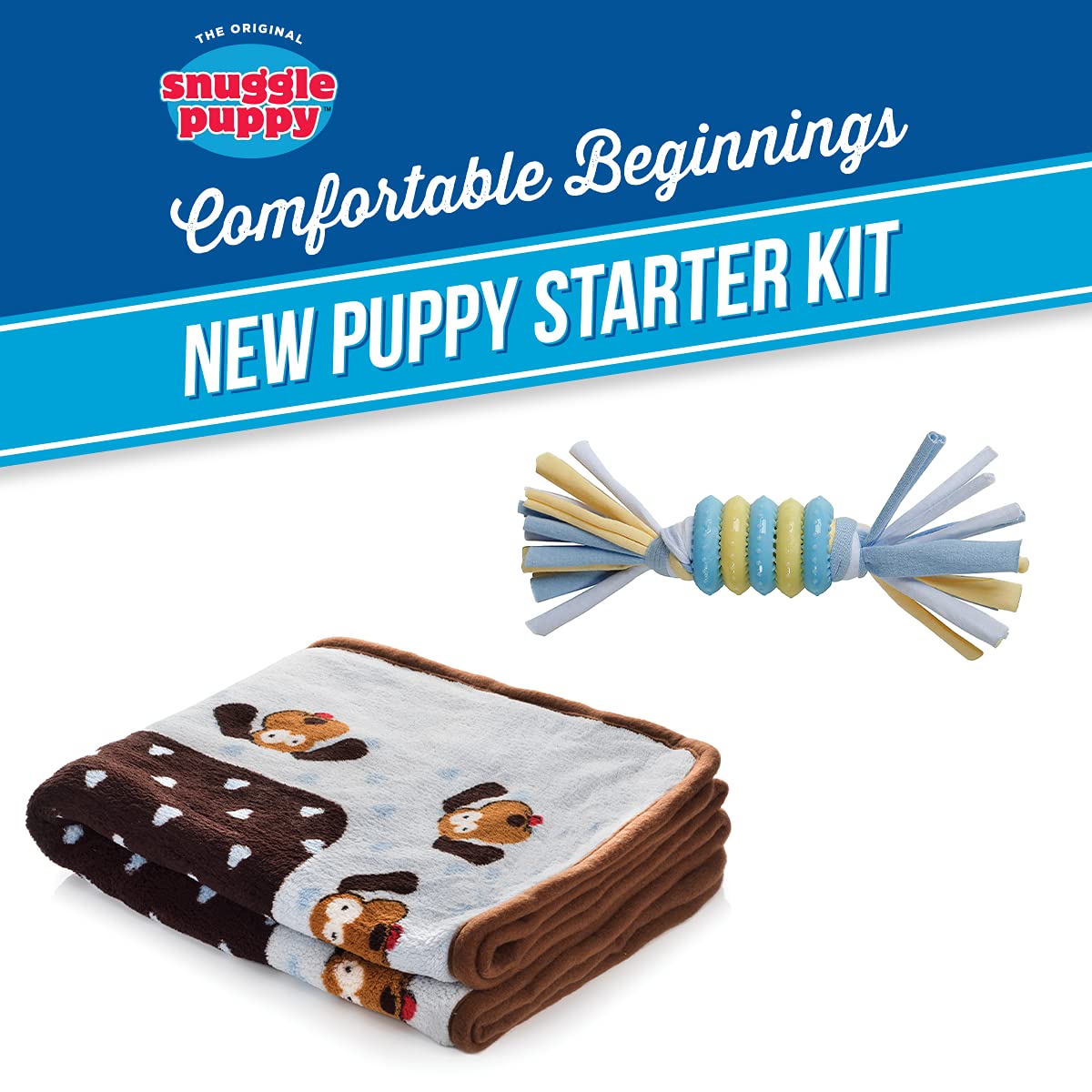 Original Snuggle Puppy Essentials Starter Kit - Heartbeat Dog Toy & Calming Aid with 3 Heat Packs, Puppy Teething Chew Toy & Soft Blanket for Anxiety Relief | Perfect for New Puppies, Separation Anxiety & Crate Training