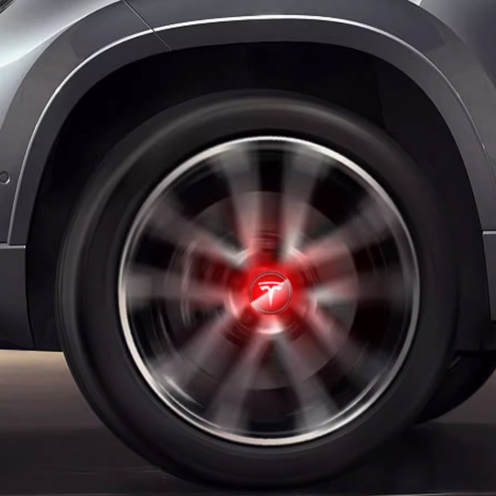 EVBASE Tesla Logo Model 3/Y LED Wheel Hub Caps (4PCS) - Waterproof LED Center Caps for Night Driving & Car Customization - Perfect for Tesla Enthusiasts & Car Modifications