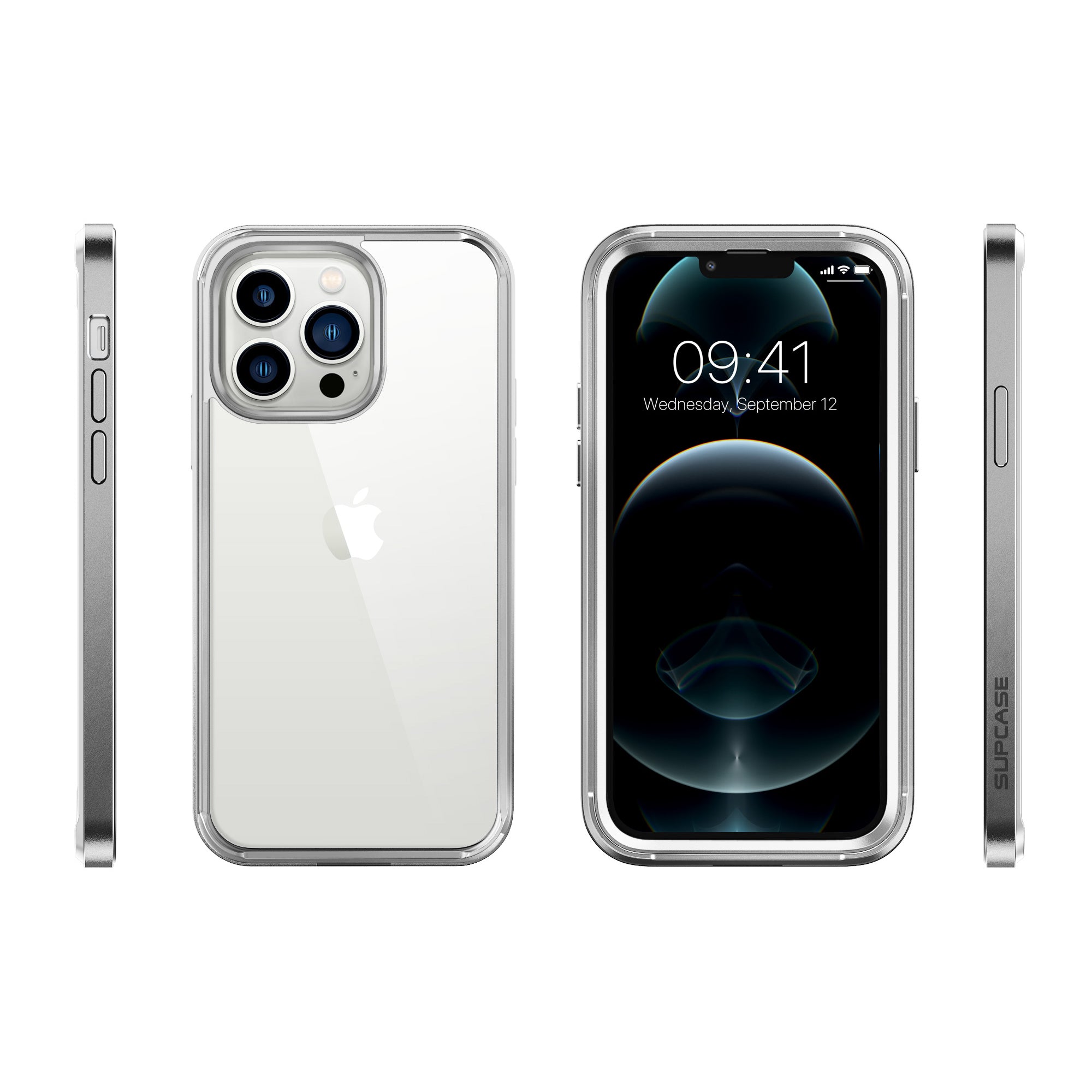 Apple iPhone 13 Pro Max 6.7 Inch Unicorn Beetle Edge Protective Case with Built-in Screen Protector - Clear Silver | Shockproof Slim Cover for Work, Travel & Outdoor Activities