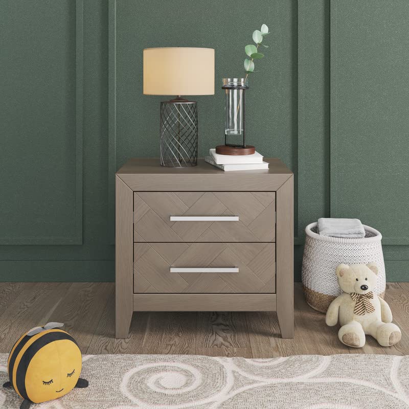 Child Craft Kieran 2-Drawer Nightstand - Sturdy Pinewood Nursery & Bedroom Side Table with Large Storage Drawers | Non-Toxic Baby-Safe Finish in Crescent Gray | Perfect for Kids' Rooms, Guest Bedrooms & Small Space Storage Solutions