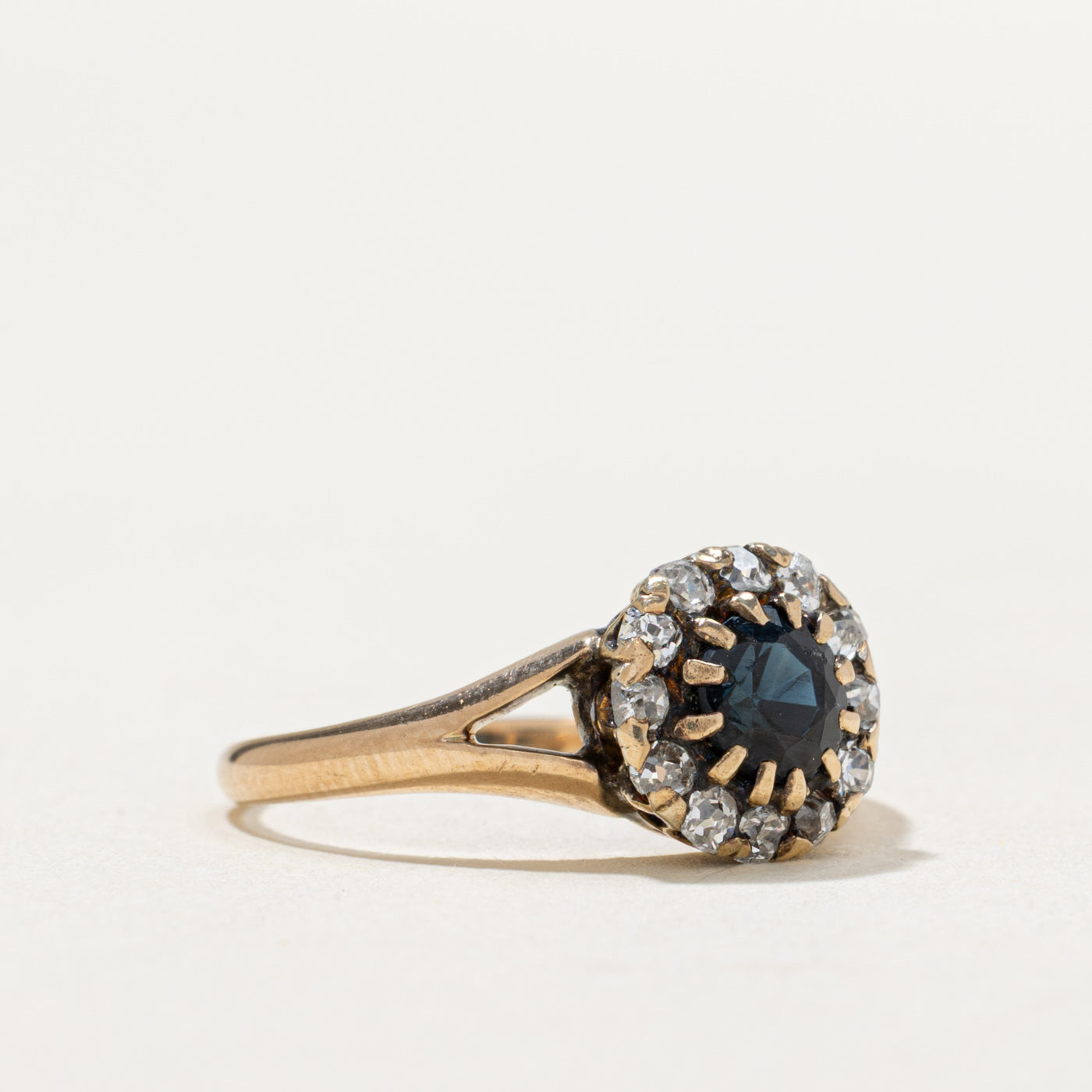 Vintage Halo Diamond & Sapphire Ring - 0.30ctw Diamond Center with 0.50ct Sapphire Accents - Size 6 - Elegant Antique Jewelry for Weddings, Anniversaries & Special Occasions