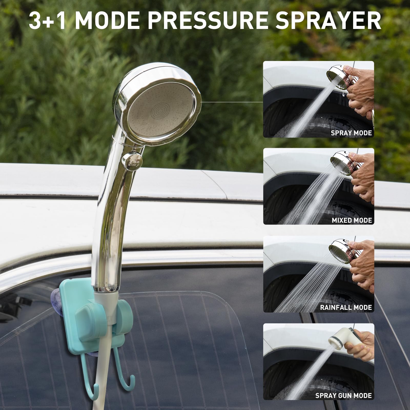 Portable Camping Shower Tent with Rechargeable Pump & 6.6 Gallon Foldable Bucket - Pop Up Privacy Shower Kit with LED Lights for Outdoor Hiking, Backpacking & RV Trips | Perfect for Beach, Camping & Emergency Use