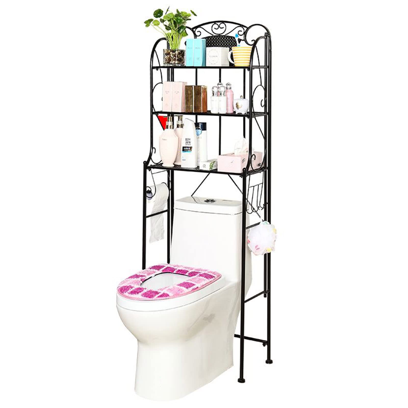 European Style Wrought Iron Over Toilet Shelf - 3-Tier Bathroom Storage Rack with Space Saving Design for Toilet, Bathroom & Laundry Organization | Perfect for Small Bathrooms, Apartments & Tight Spaces