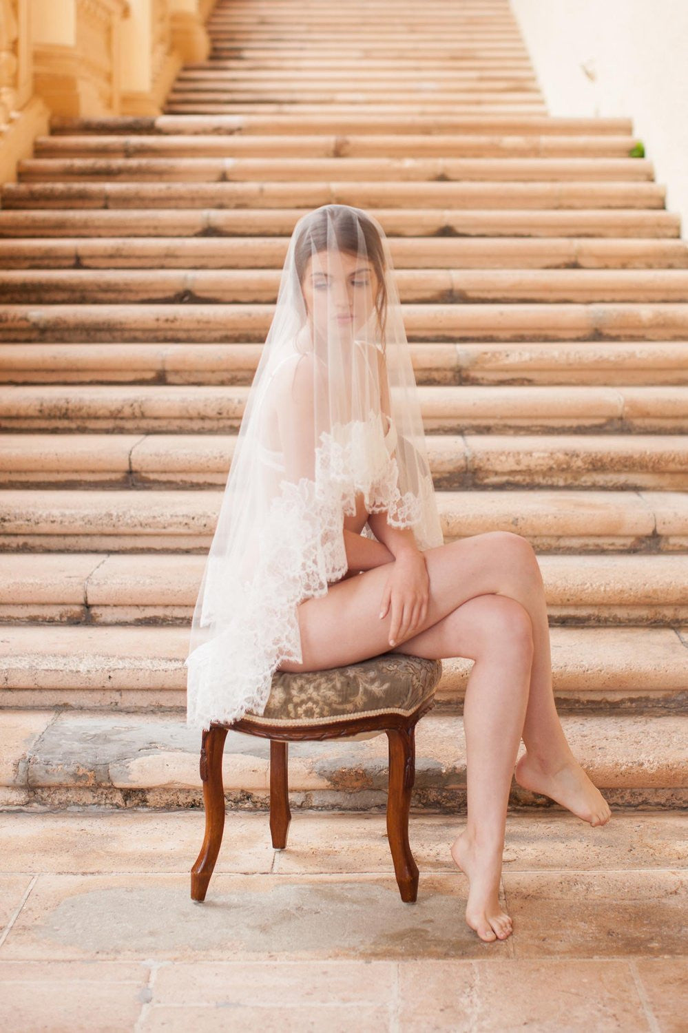Roseline French Lace Bridal Veil - Ivory or Off White Wedding Veil for Bride | Perfect for Church Ceremony, Outdoor Wedding & Photoshoots