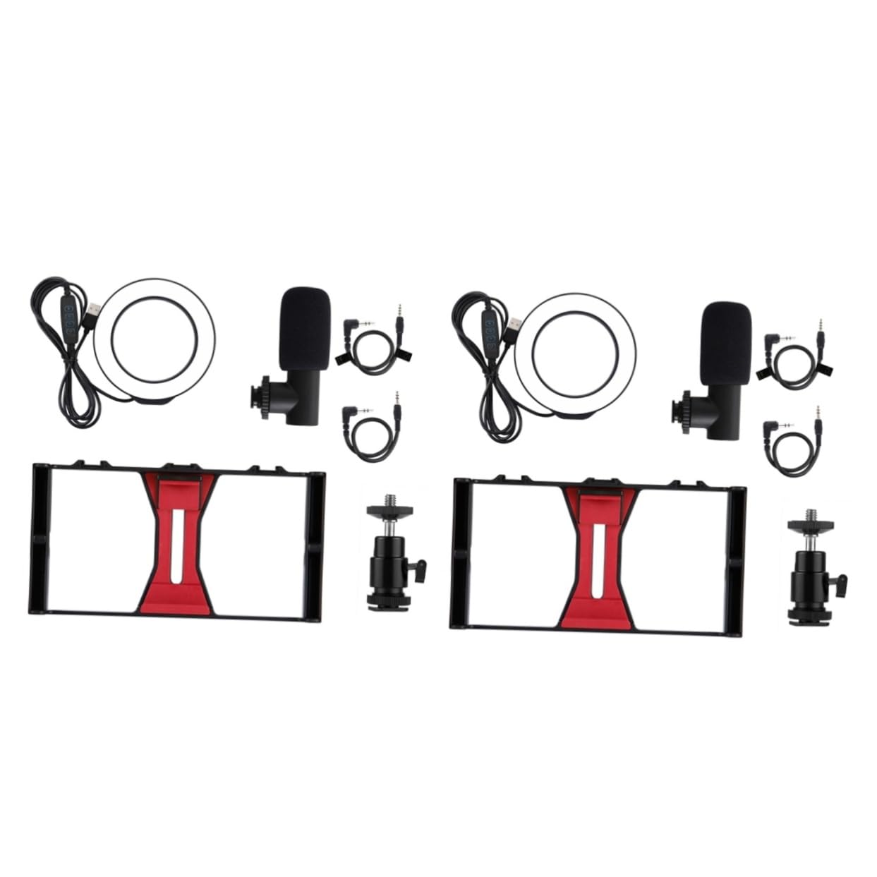 Uonlytech 2 Pack Adjustable Tabletop Tripod Stand with Phone Mount & Remote - Portable Cell Phone Tripod for Live Streaming, Video Calls, Photography, TikTok & YouTube (Red, Includes Microphone) - Perfect for Vloggers, Content Creators & Makeup Artists