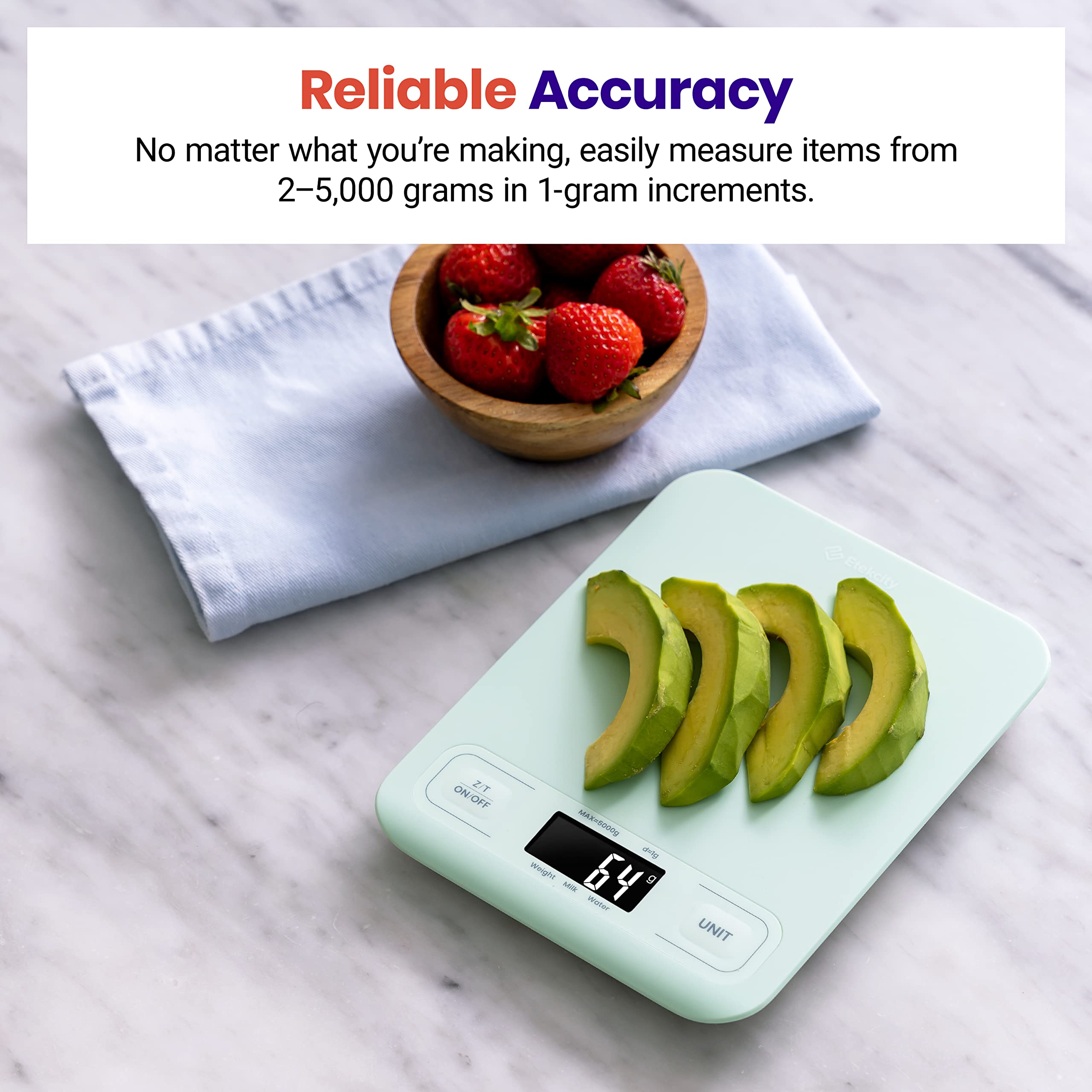 Etekcity Digital Kitchen Scale for Food - Accurate Grams & Ounces Measurement for Weight Loss, Baking, Cooking, Keto Diet & Meal Prep - LCD Display, Medium Size, Green - Perfect for Home & Professional Kitchens
