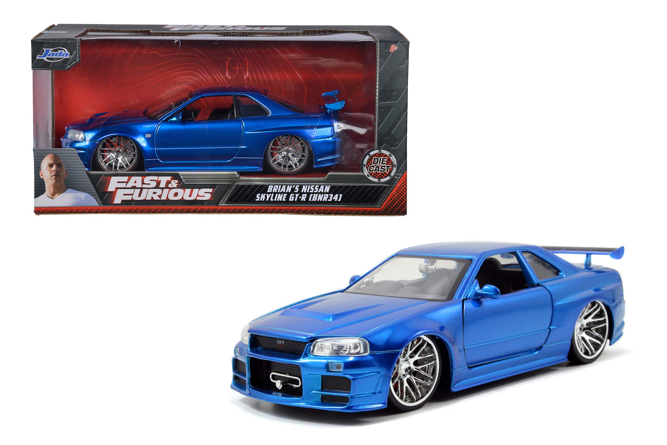 Jada Toys Fast & Furious 1:24 Scale Brian's 2002 Nissan Skyline GT-R R34 Die-Cast Model Car - Collectible Toy for Kids & Adults (Blue #97173) - Perfect for Movie Fans, Car Collectors & Gift Giving