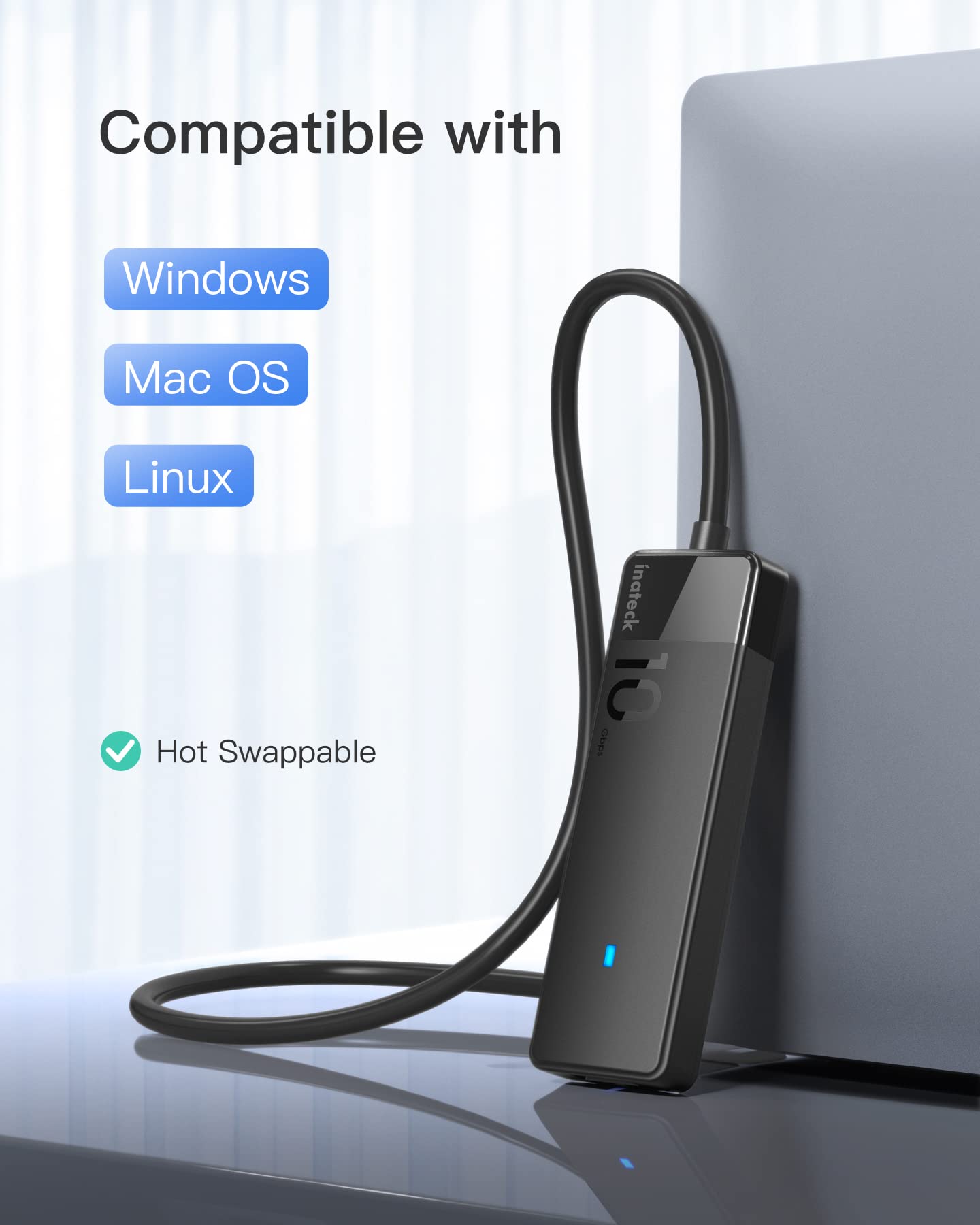 Inateck 4-Port USB 3.2 Gen 2 Hub 10Gbps with 2 USB-A Ports - HB2025A & HB2025AL Bundle - High-Speed Data Transfer for Laptop, PC, Gaming & Office Workstation