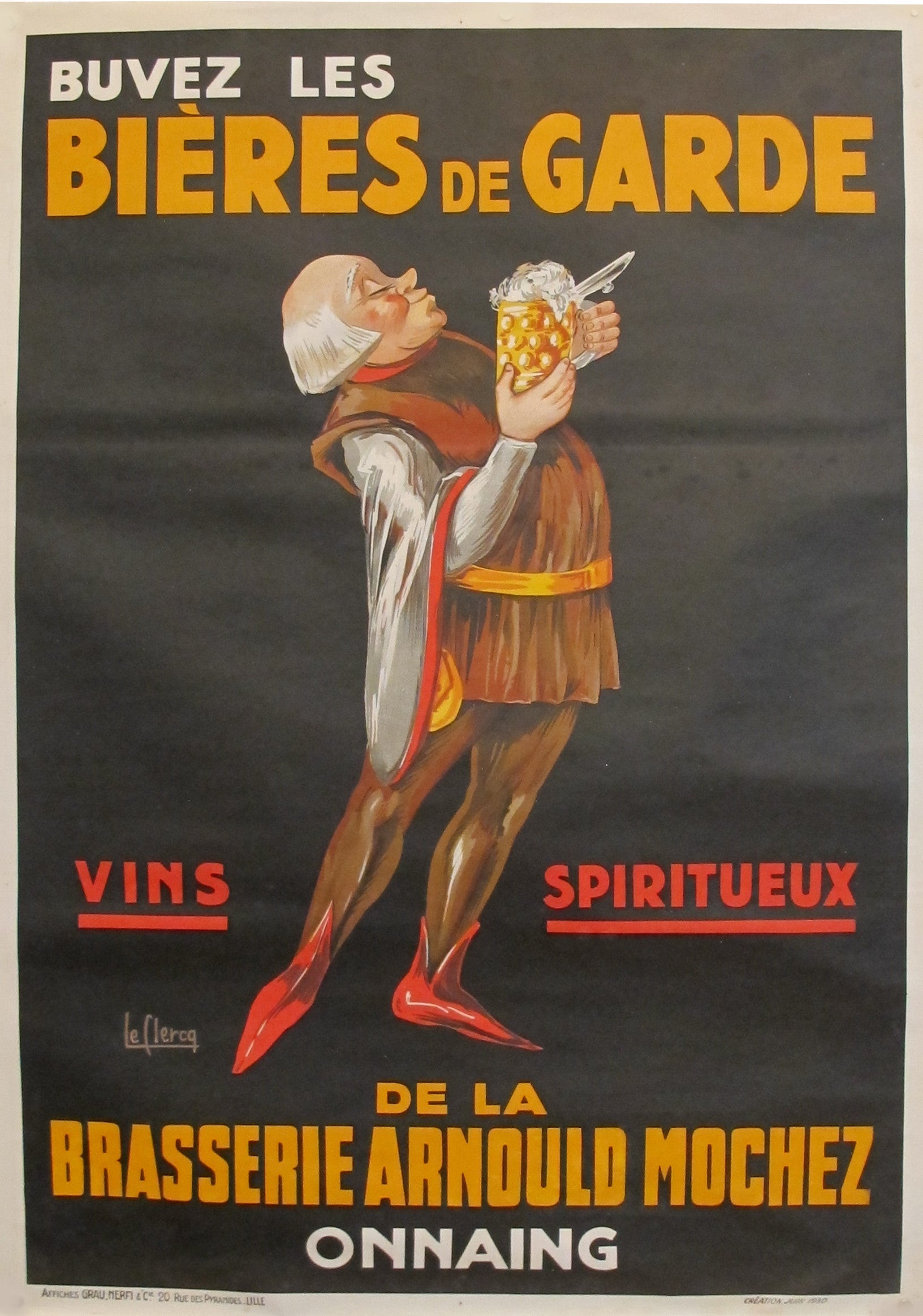 Vintage 1930 Original French Beer Poster - Brasserie Arnould Mochez Retro Brewery Art Print - Perfect for Home Bar, Man Cave & Vintage Decor Collection