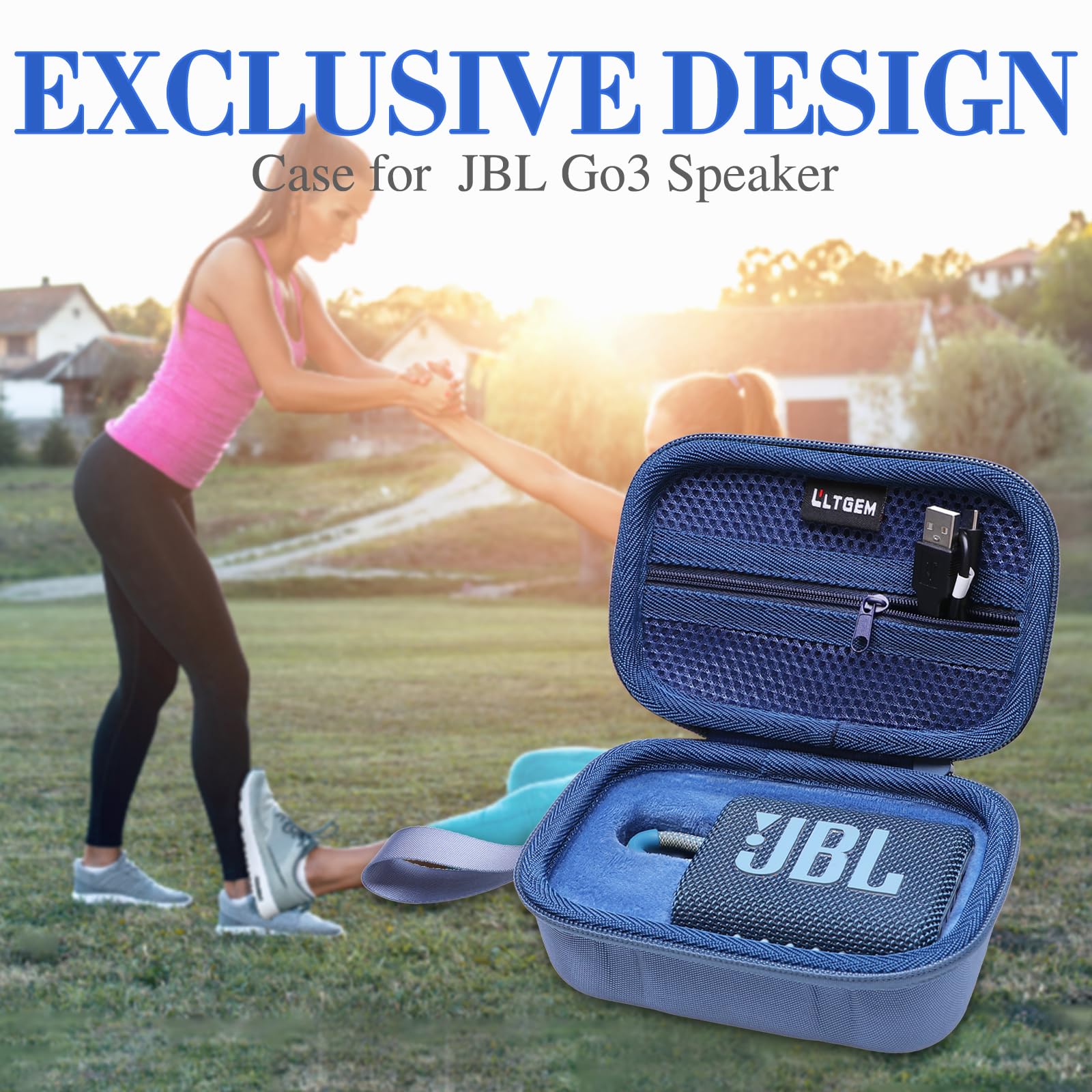 LTGEM Protective Case for JBL Go 3 Portable Speaker - Shockproof & Water-Resistant Cover - Perfect for Travel, Beach, Pool & Outdoor Adventures (Blue)
