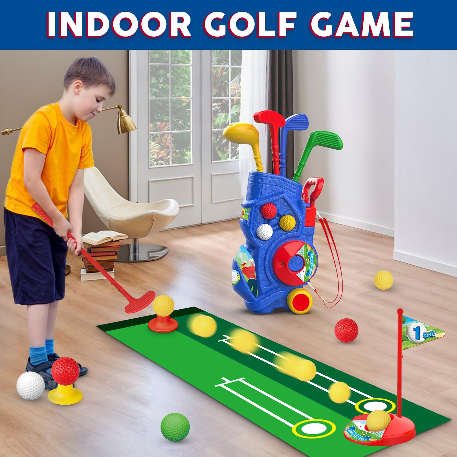 **Toddler Golf Set for Kids Ages 3-5 - 20-Piece Sports Toy with 4 Clubs, 8 Balls, Putting Mat & 2 Practice Holes - Perfect for Indoor & Outdoor Play, Birthday Gifts & Early Golf Training (Blue, LE-W-GOLF-BOY)**