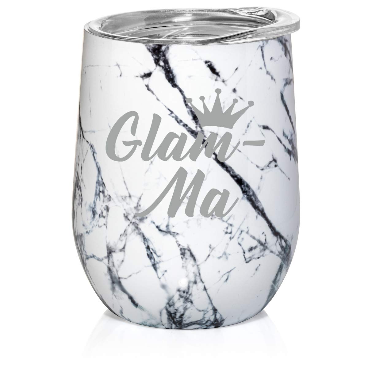 12 oz Double Wall Vacuum Insulated Stainless Steel Marble Stemless Wine Tumbler with Lid - Elegant Black & White Marble Design - Perfect for Coffee, Wine, Tea & Travel - Great Gift for Mom, Grandma & Glam-Ma