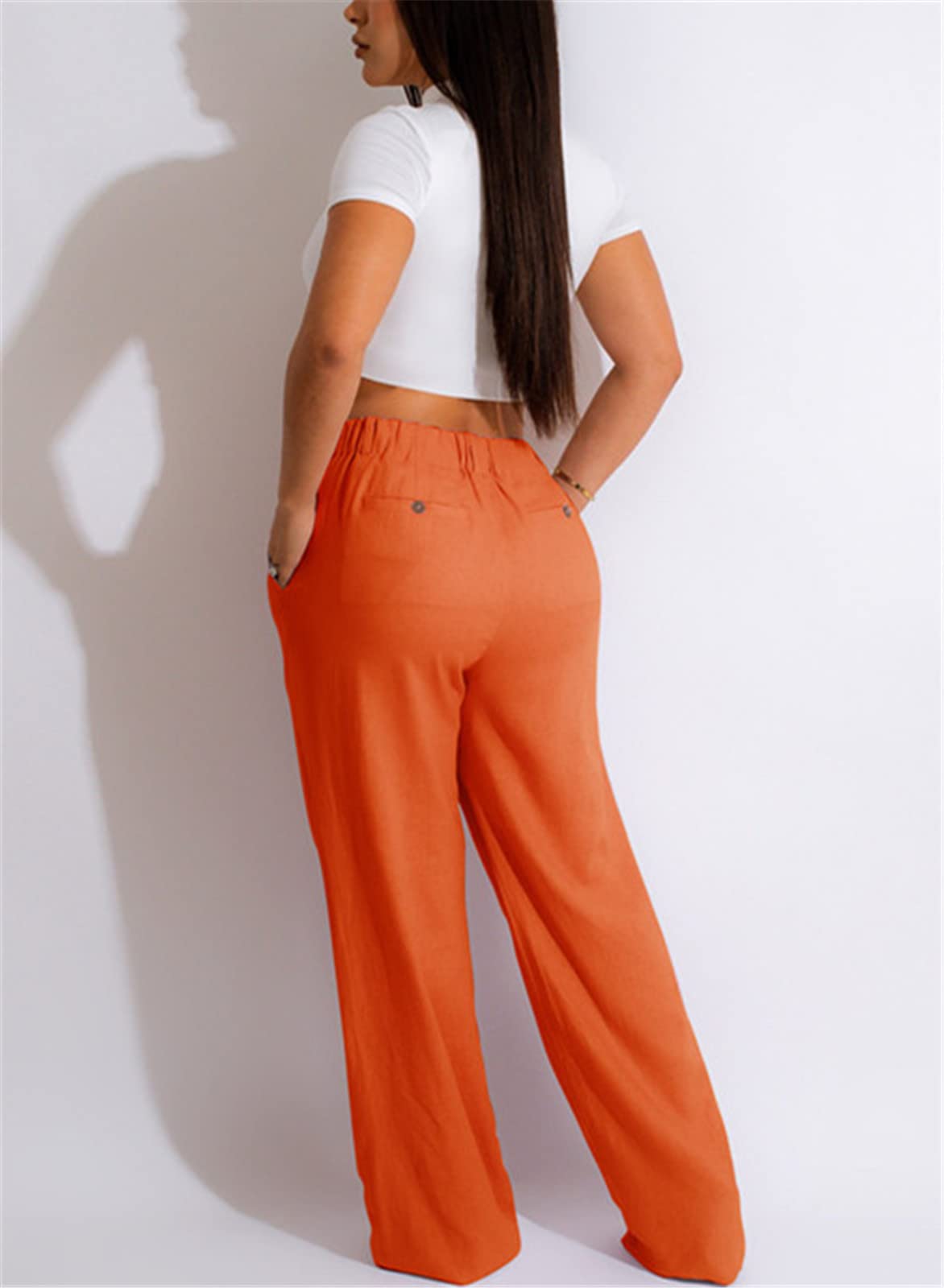 Kaimimei Women's High Waist Wide Leg Palazzo Pants - Straight Leg Loose Fit Cotton Linen Trousers for Casual, Office & Summer Outfits