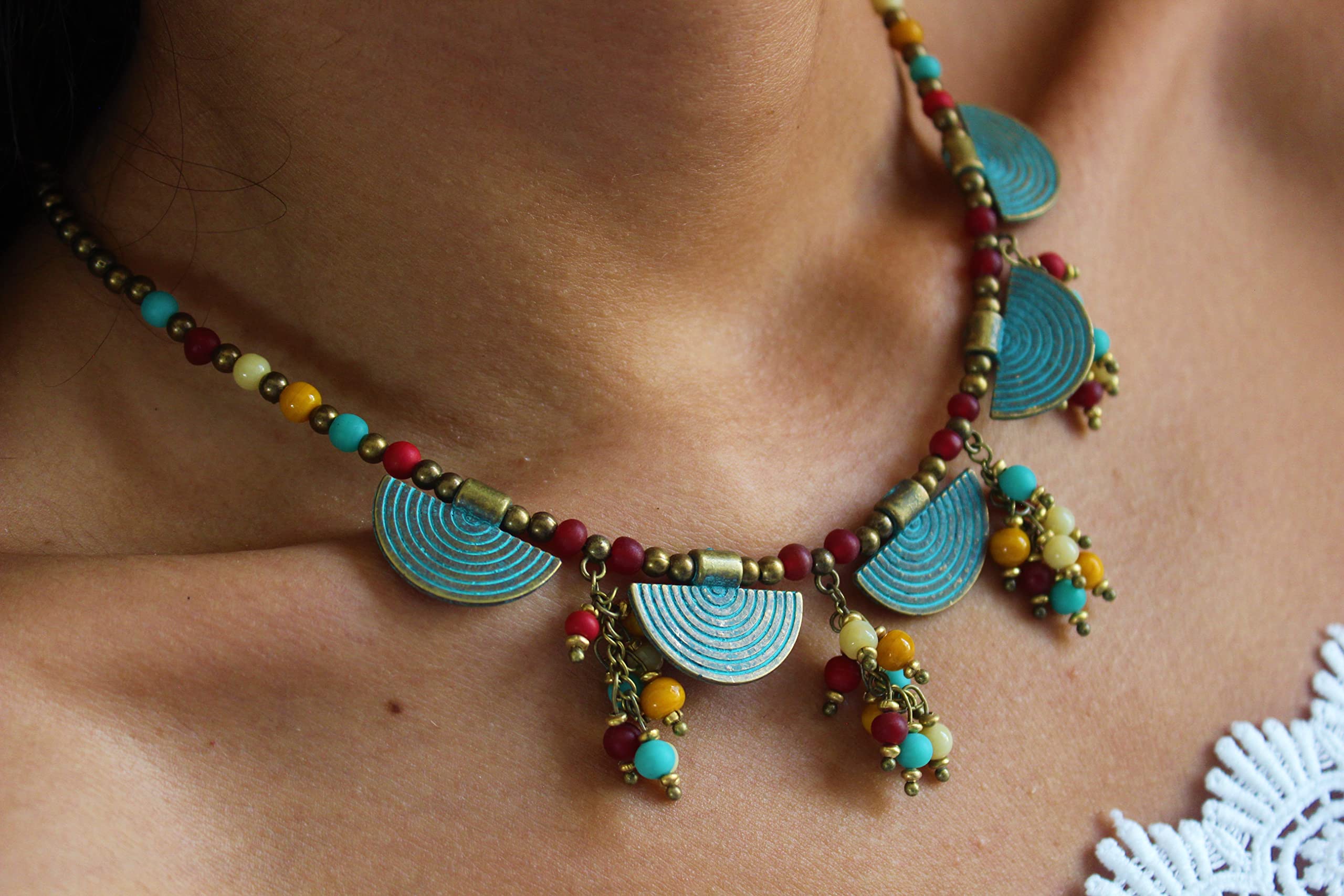 Boho Turkish Necklace for Women - Handmade Ethnic Beaded Tribal Jewelry, Perfect for Festivals, Weddings & Boho Chic Outfits