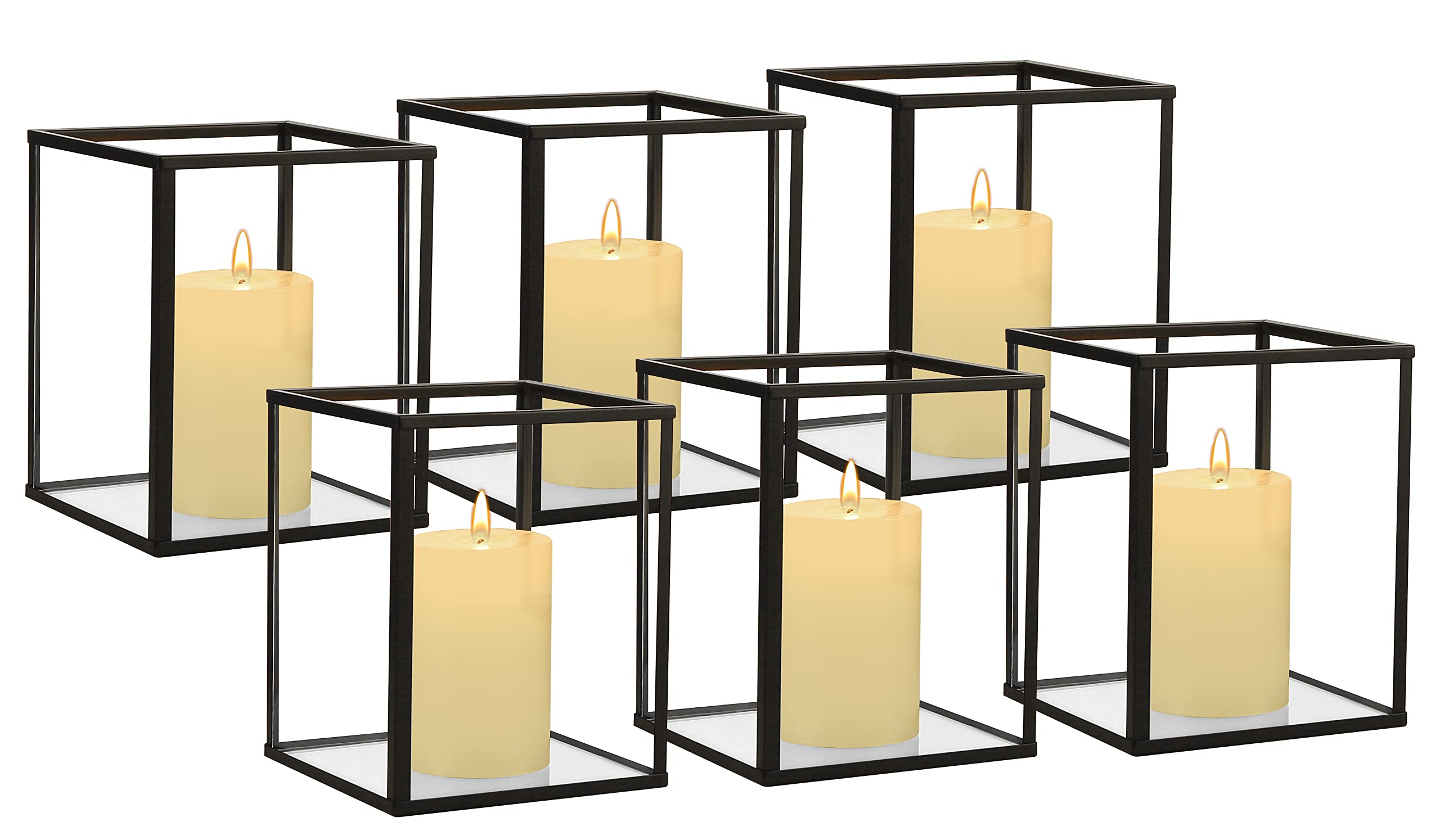 yshengood Hurricane Candle Holder Set - 6 Pack Black Glass Candle Holders for Home Decor, Wedding Centerpieces, and Romantic Dinner Ambiance
